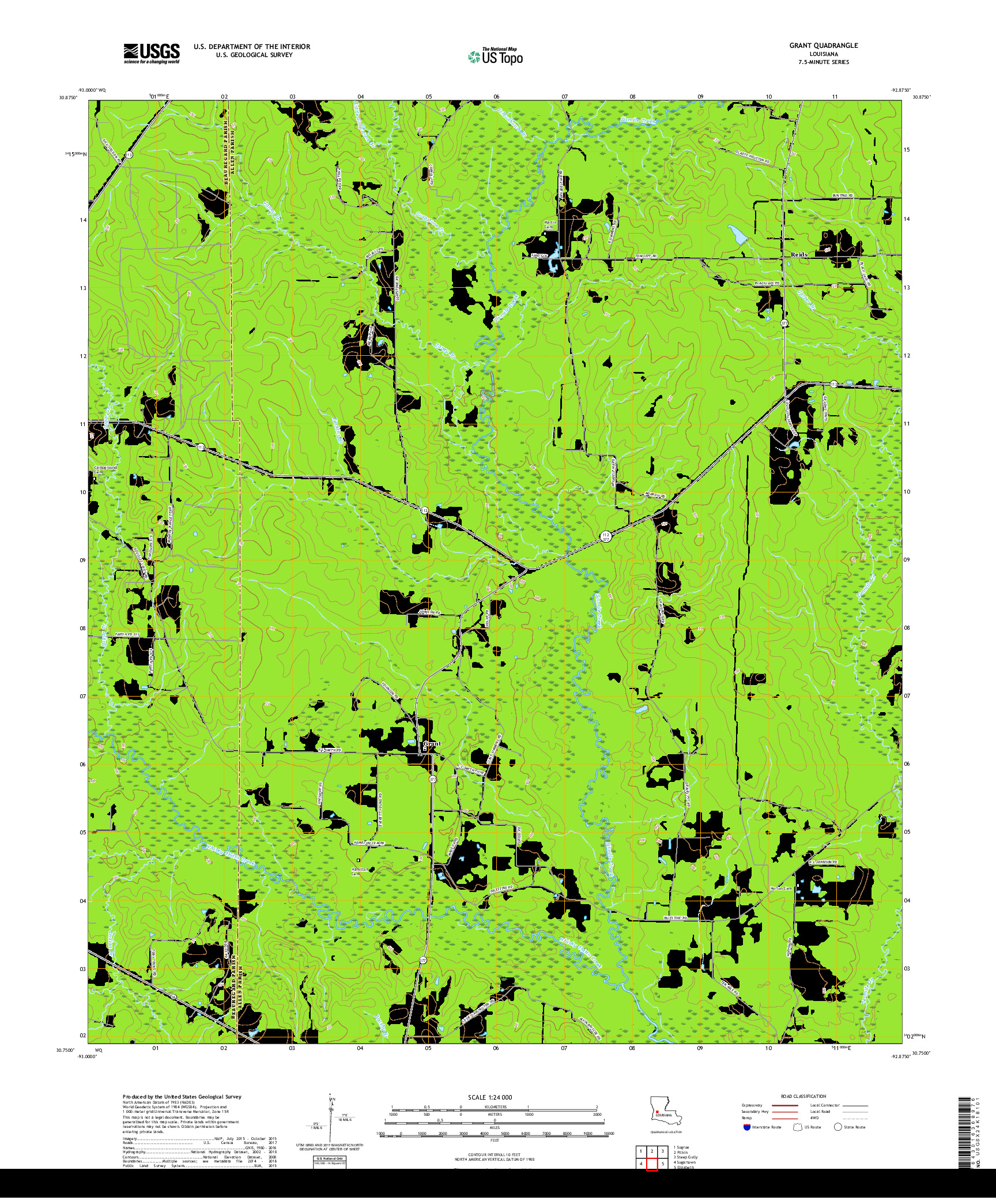 USGS US TOPO 7.5-MINUTE MAP FOR GRANT, LA 2018