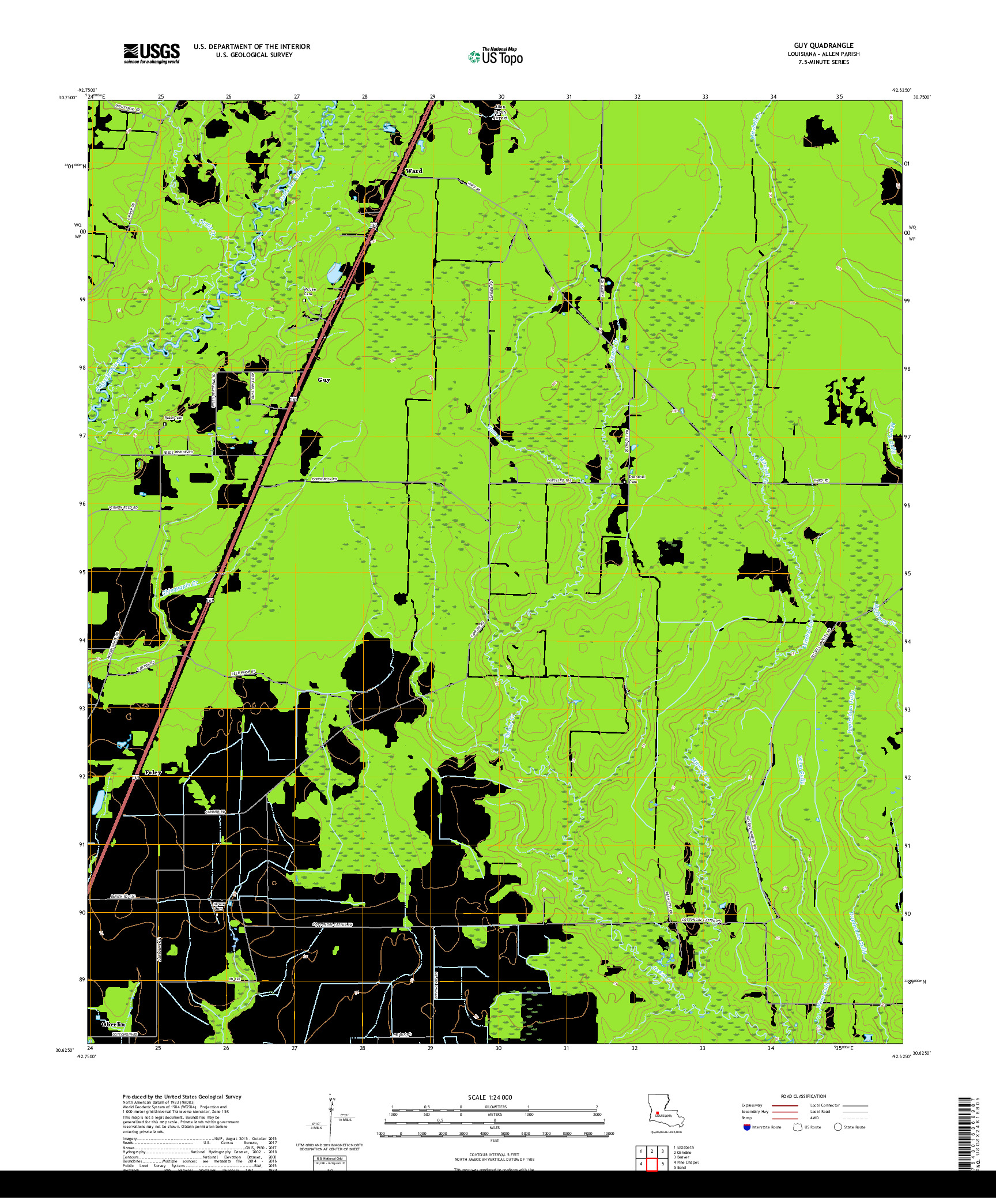 USGS US TOPO 7.5-MINUTE MAP FOR GUY, LA 2018