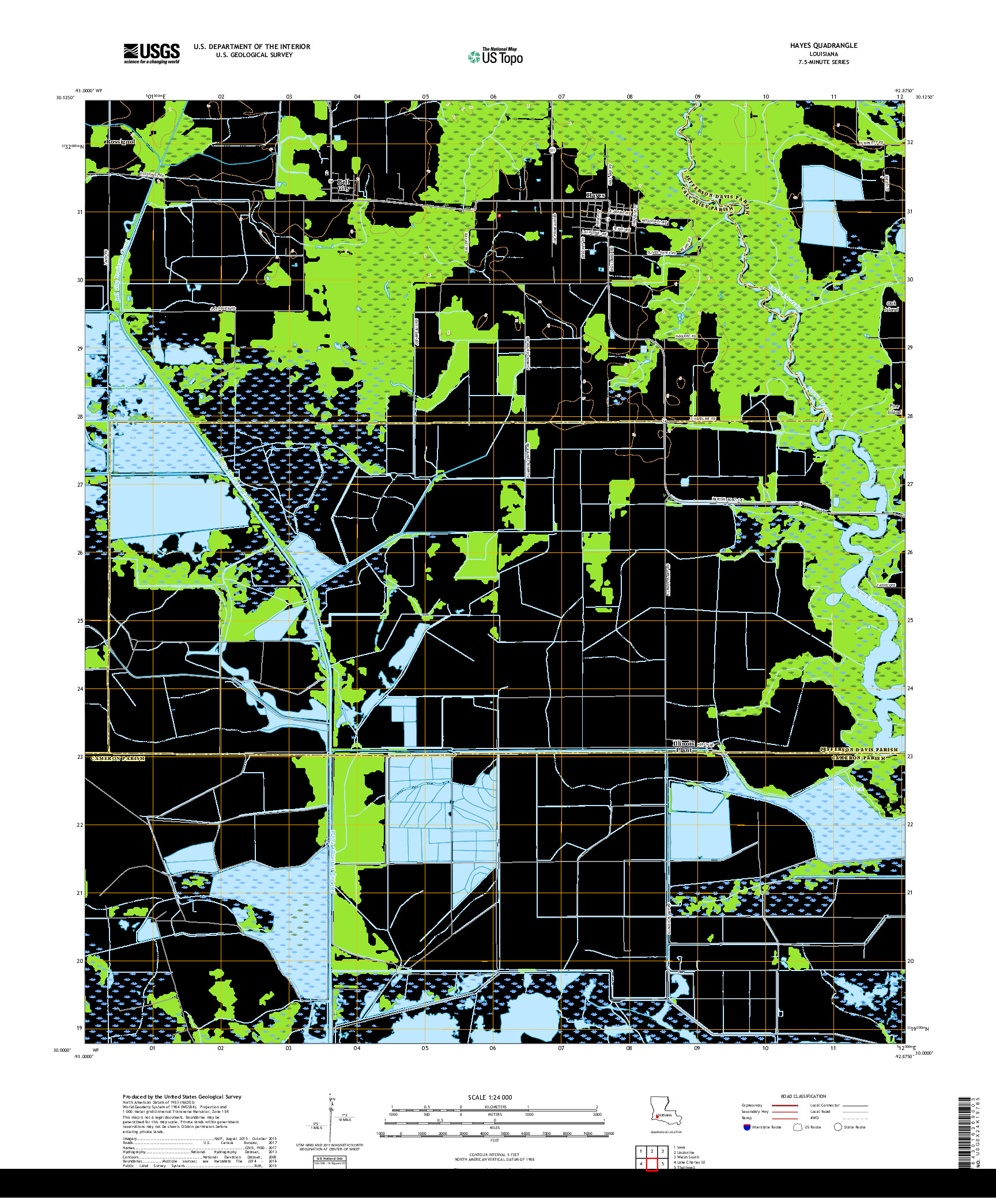 USGS US TOPO 7.5-MINUTE MAP FOR HAYES, LA 2018