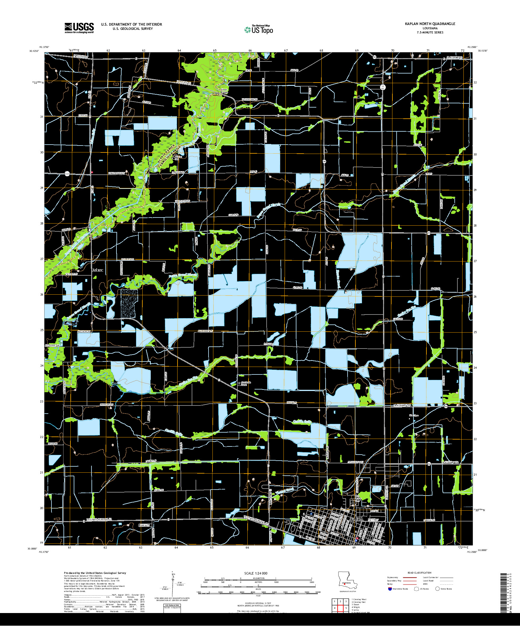 USGS US TOPO 7.5-MINUTE MAP FOR KAPLAN NORTH, LA 2018