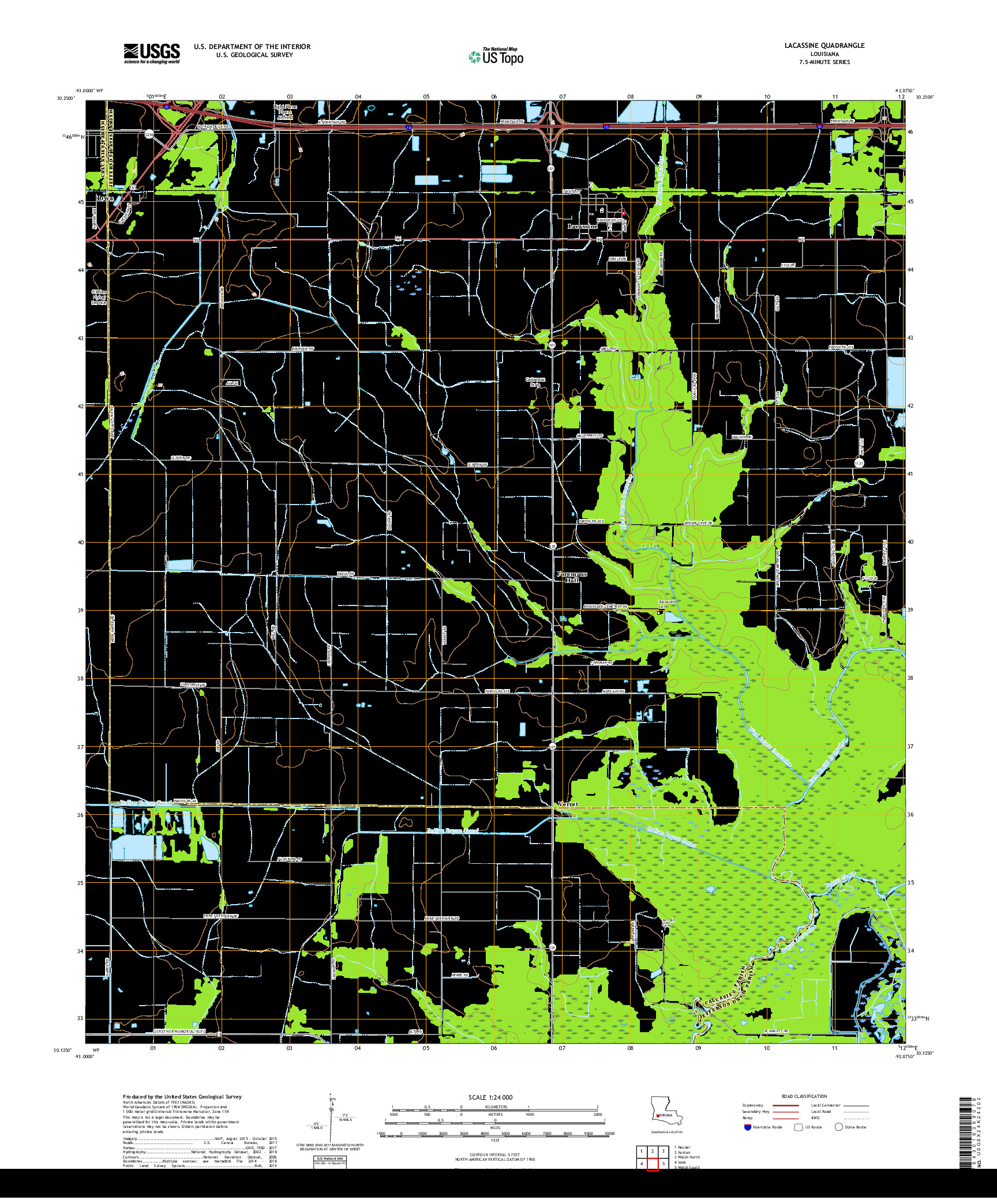 USGS US TOPO 7.5-MINUTE MAP FOR LACASSINE, LA 2018