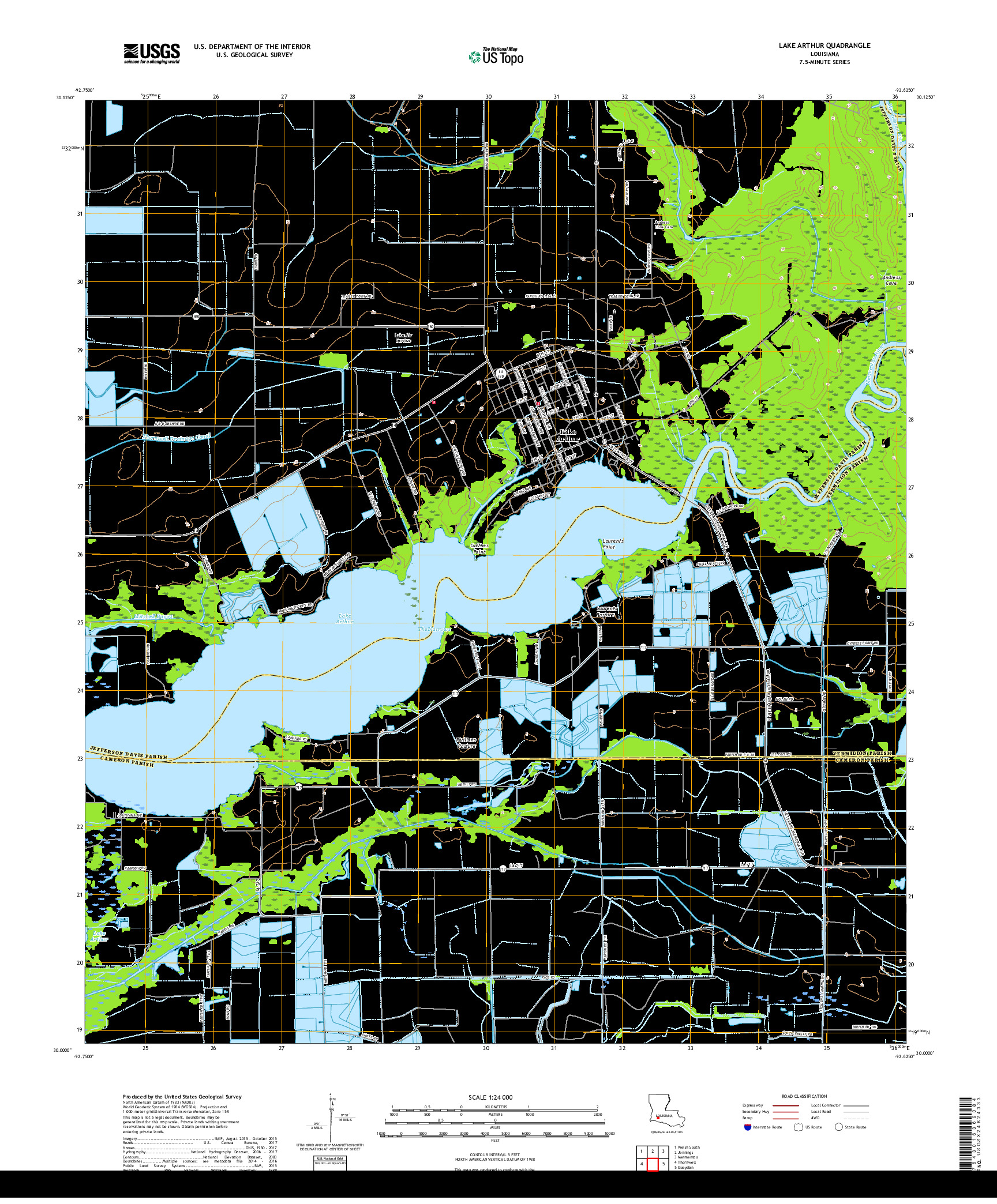 USGS US TOPO 7.5-MINUTE MAP FOR LAKE ARTHUR, LA 2018