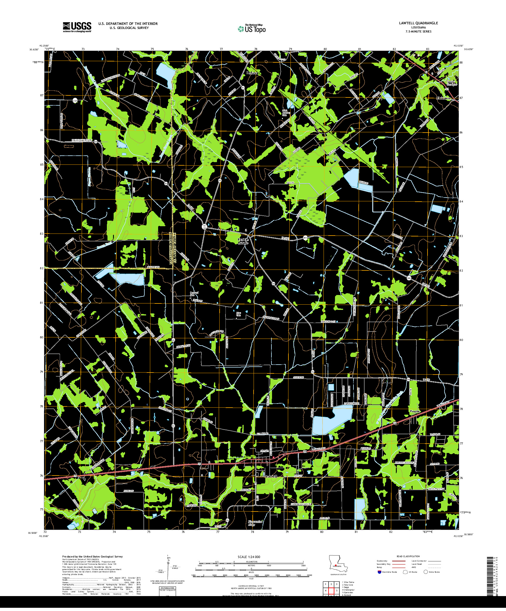 USGS US TOPO 7.5-MINUTE MAP FOR LAWTELL, LA 2018