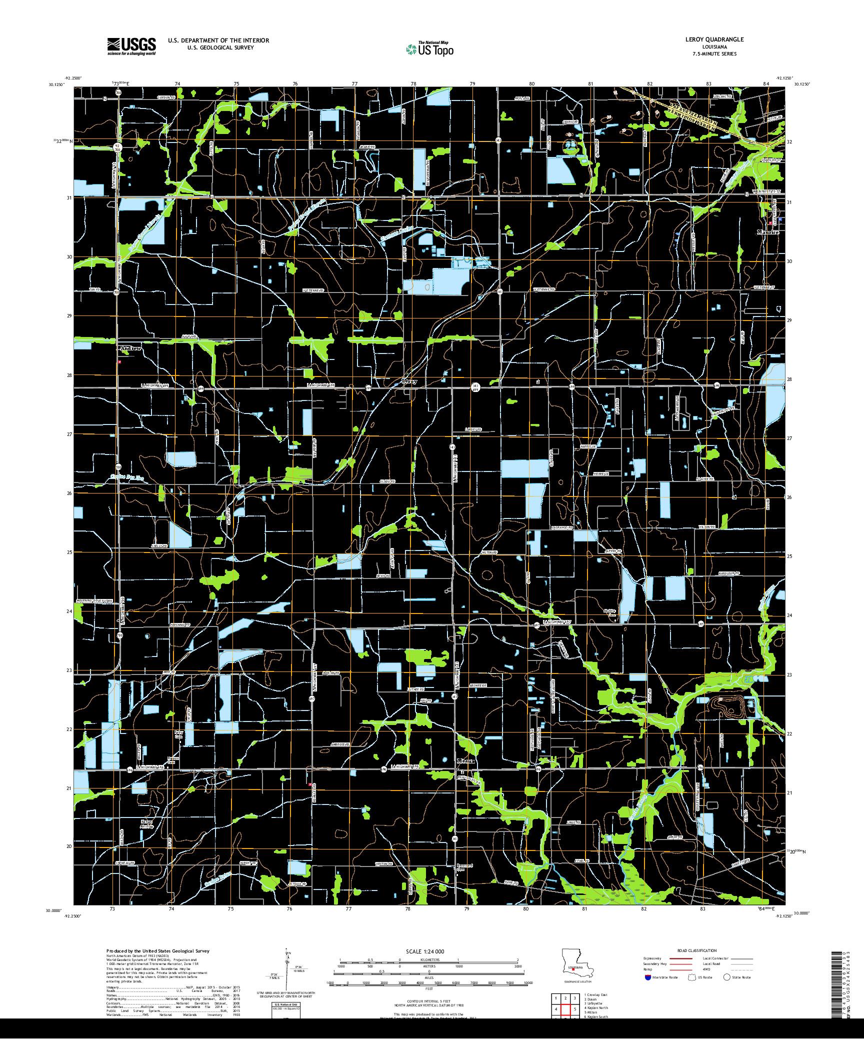 USGS US TOPO 7.5-MINUTE MAP FOR LEROY, LA 2018