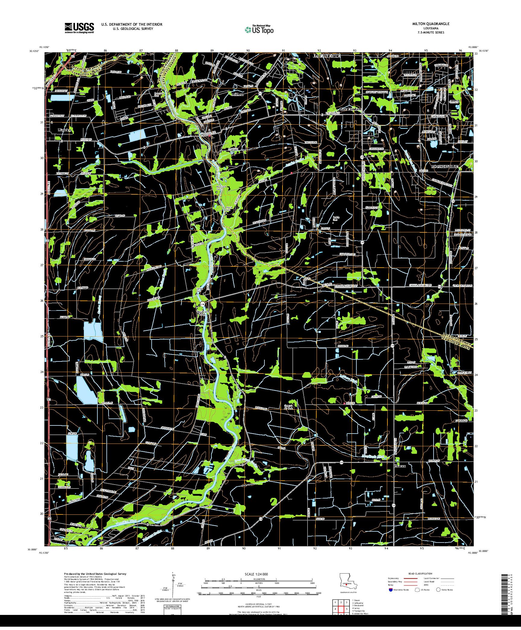 USGS US TOPO 7.5-MINUTE MAP FOR MILTON, LA 2018