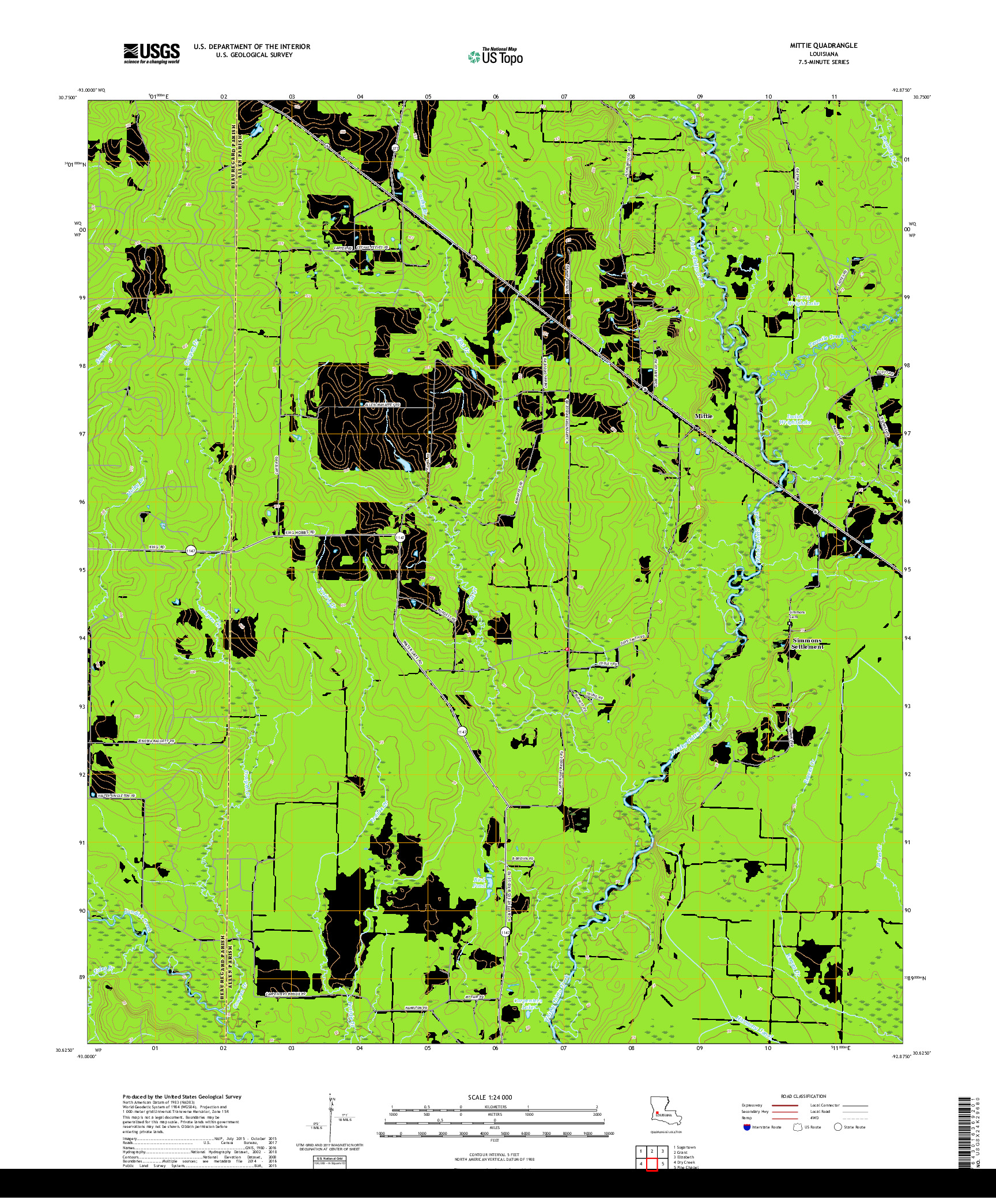 USGS US TOPO 7.5-MINUTE MAP FOR MITTIE, LA 2018