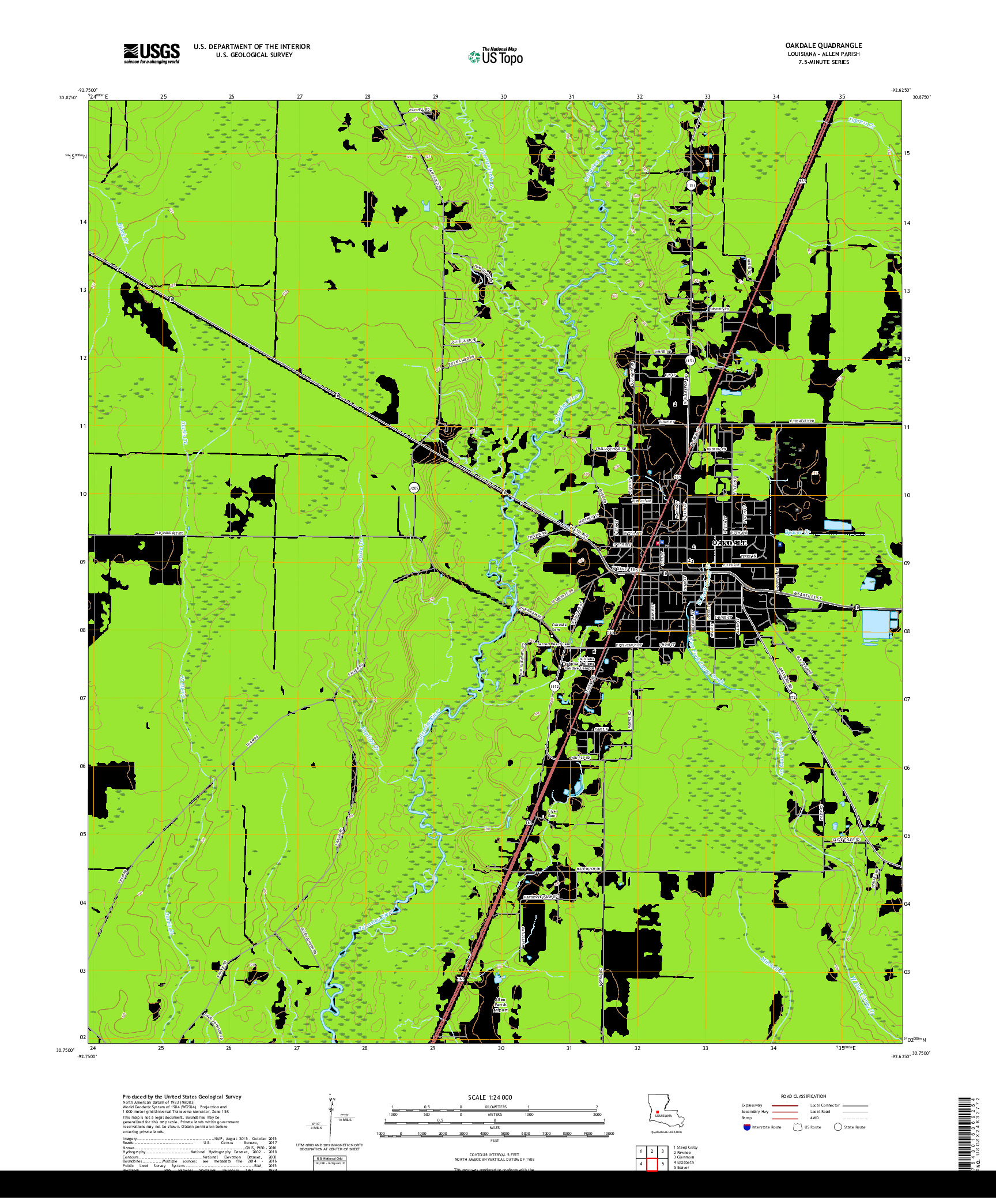 USGS US TOPO 7.5-MINUTE MAP FOR OAKDALE, LA 2018