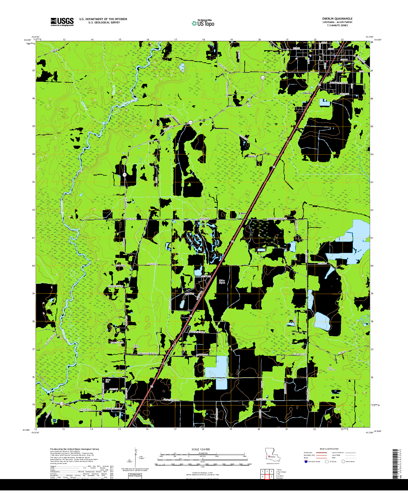 USGS US TOPO 7.5-MINUTE MAP FOR OBERLIN, LA 2018