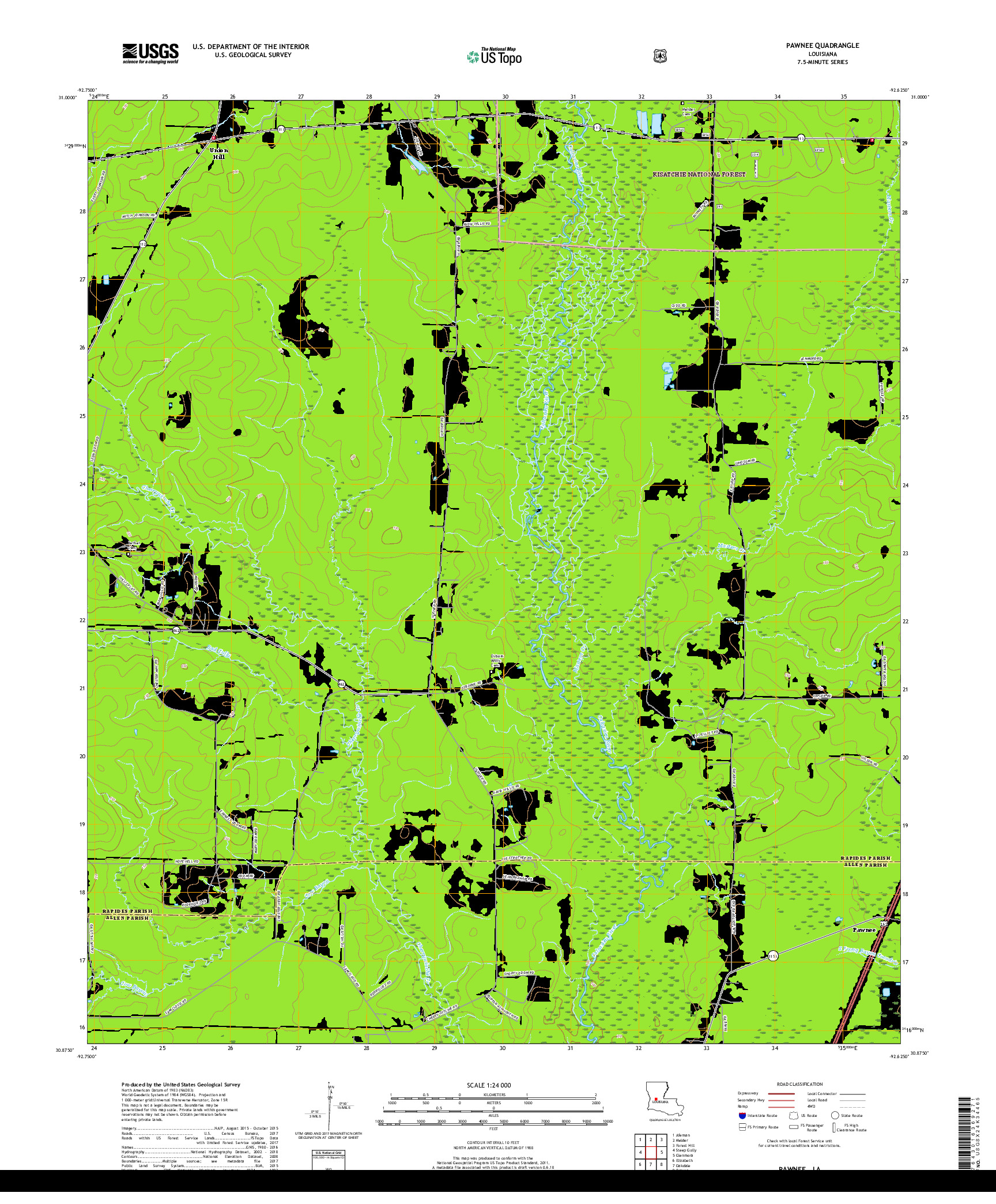USGS US TOPO 7.5-MINUTE MAP FOR PAWNEE, LA 2018