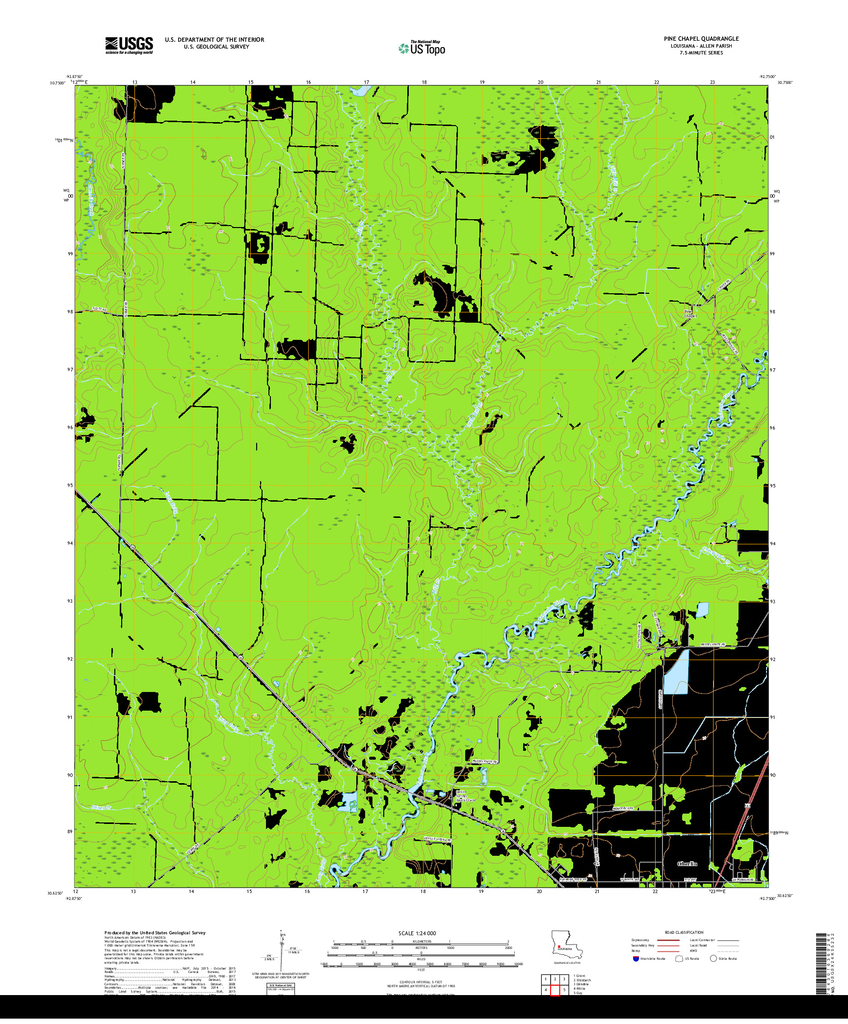 USGS US TOPO 7.5-MINUTE MAP FOR PINE CHAPEL, LA 2018