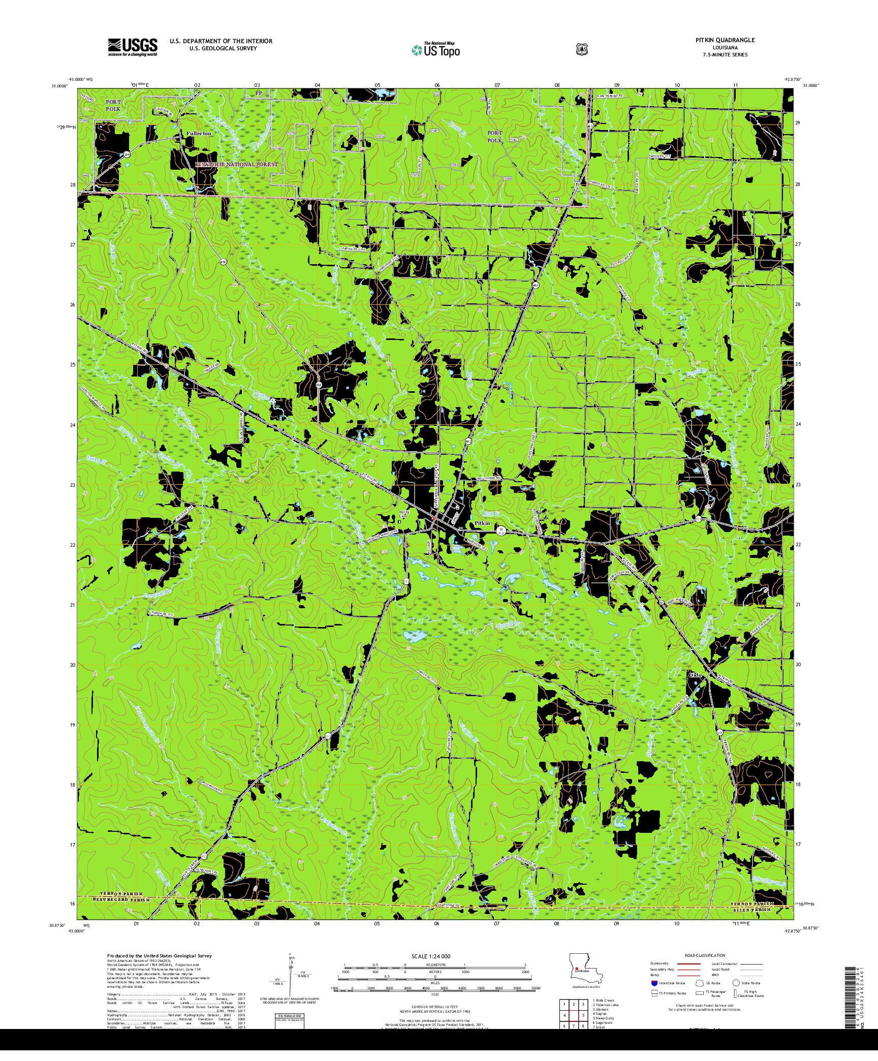 USGS US TOPO 7.5-MINUTE MAP FOR PITKIN, LA 2018