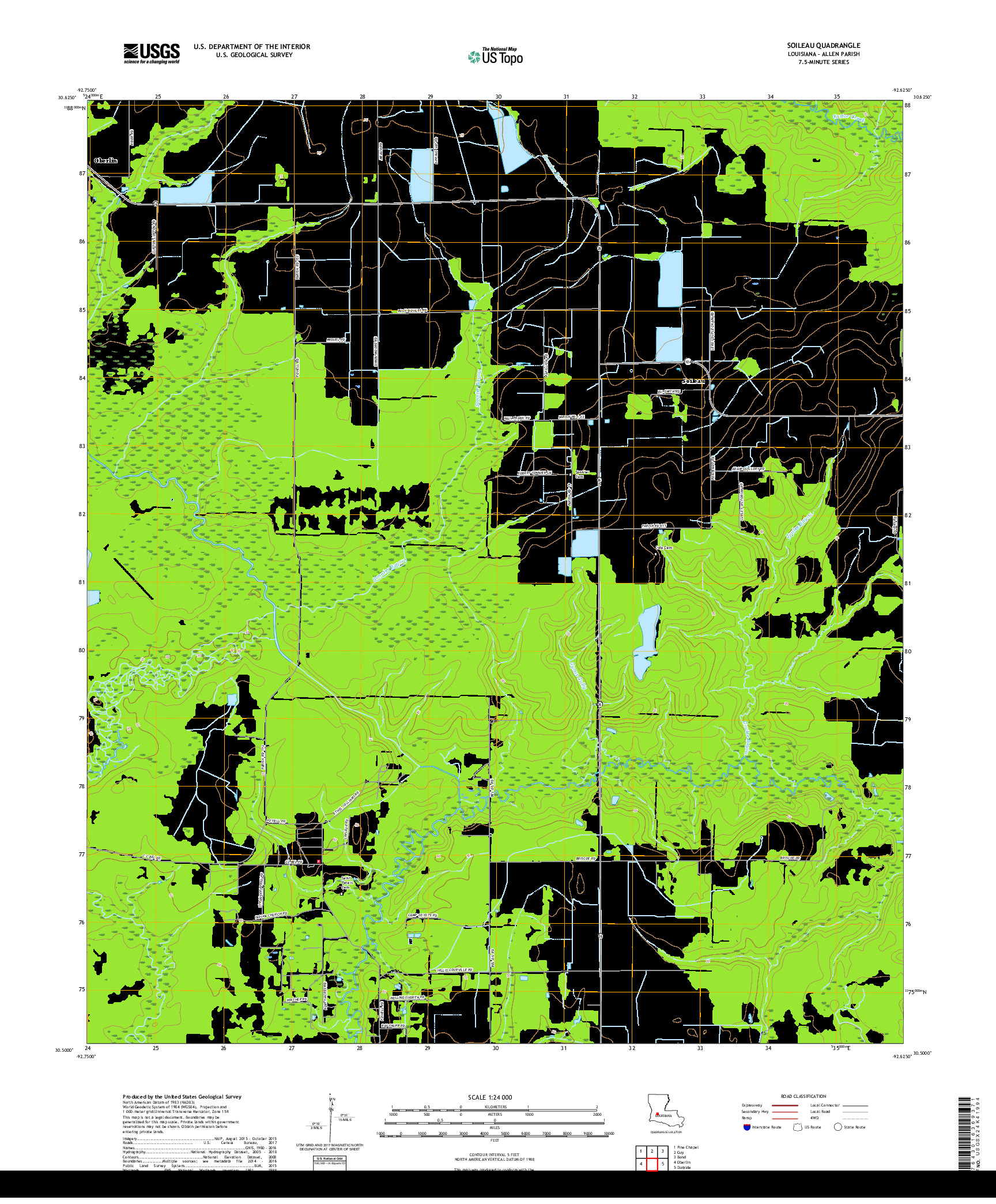 USGS US TOPO 7.5-MINUTE MAP FOR SOILEAU, LA 2018