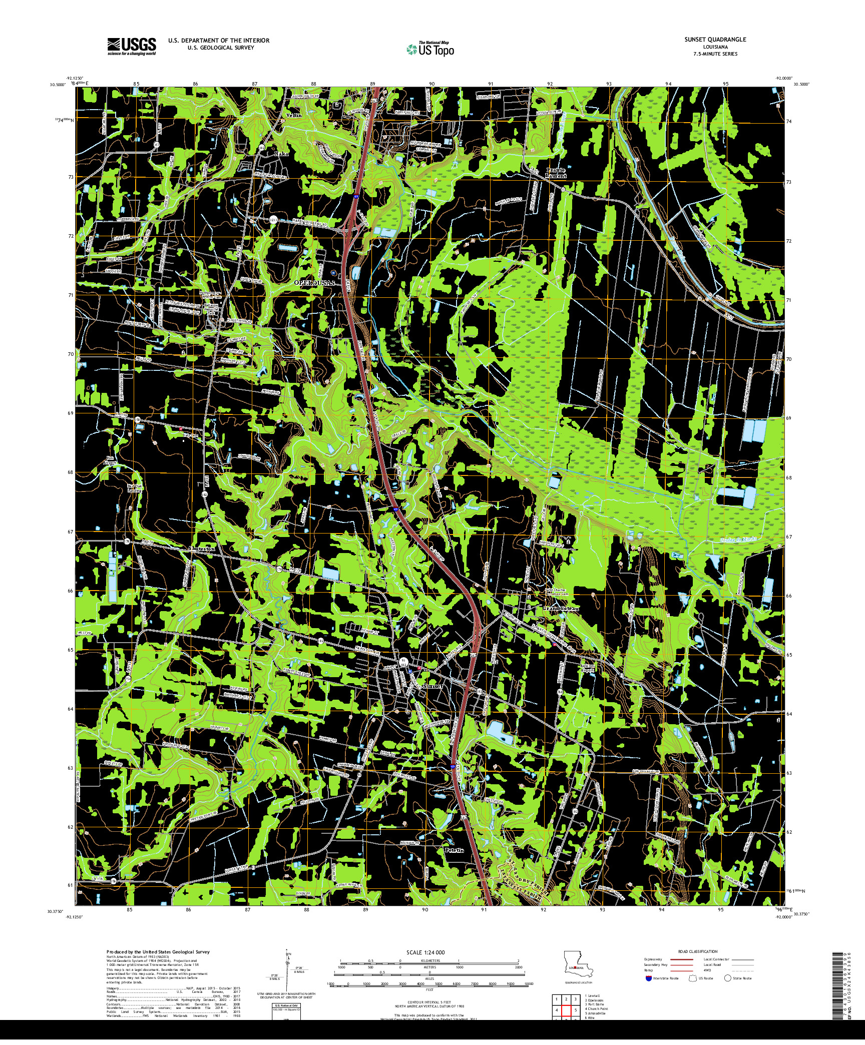 USGS US TOPO 7.5-MINUTE MAP FOR SUNSET, LA 2018