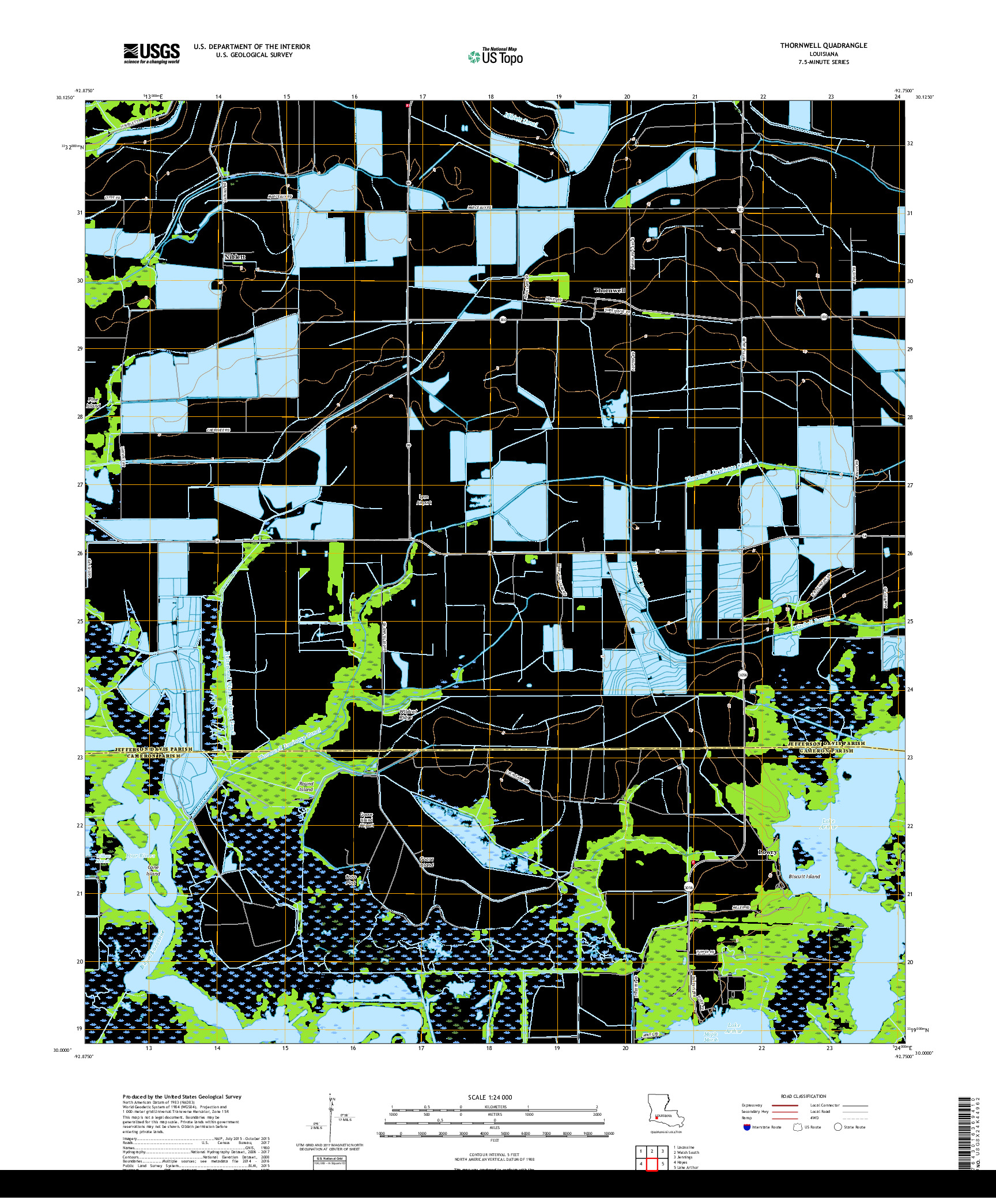 USGS US TOPO 7.5-MINUTE MAP FOR THORNWELL, LA 2018