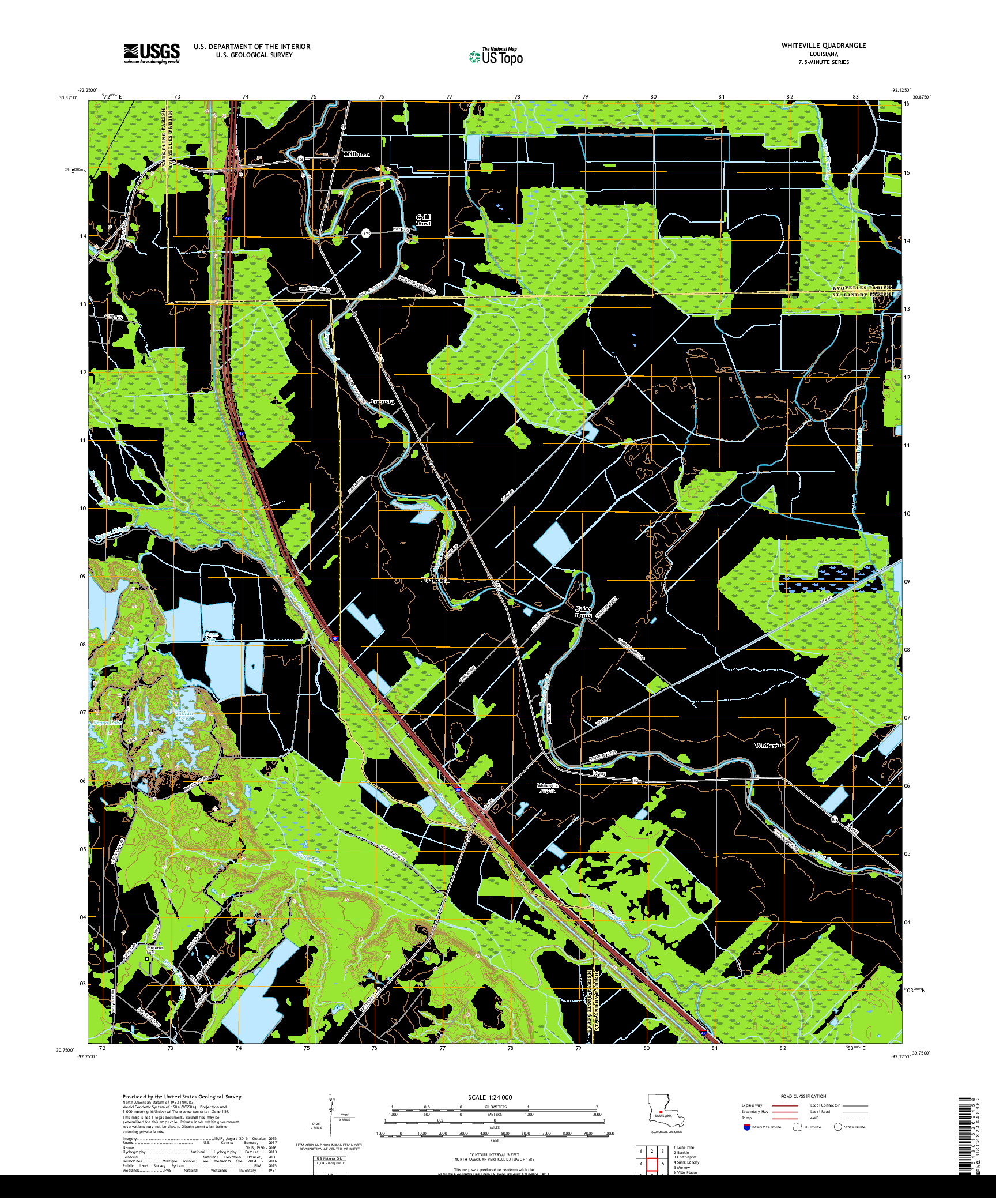 USGS US TOPO 7.5-MINUTE MAP FOR WHITEVILLE, LA 2018