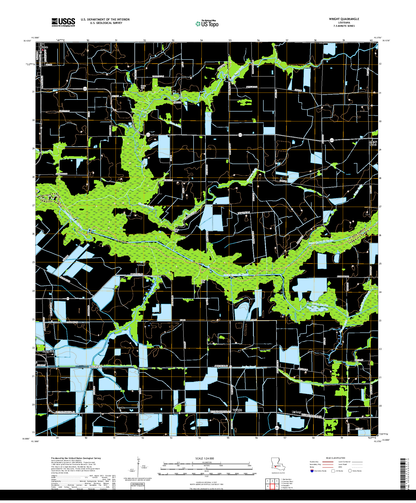 USGS US TOPO 7.5-MINUTE MAP FOR WRIGHT, LA 2018