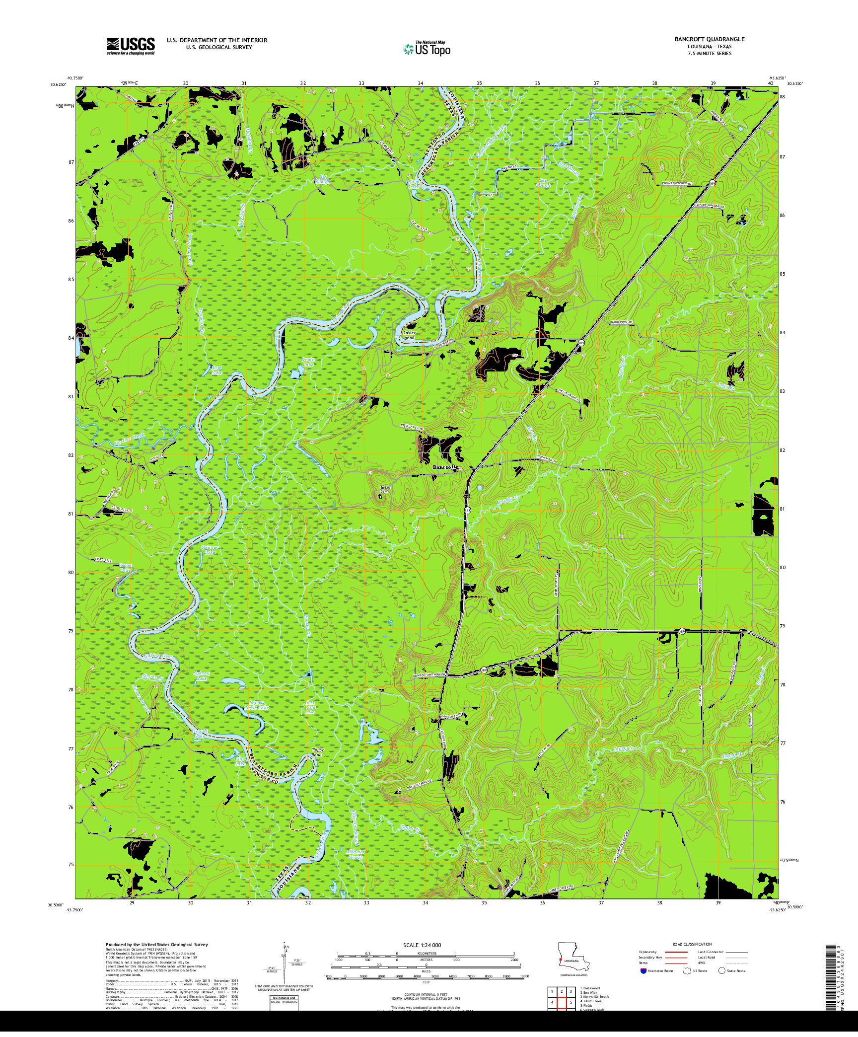 USGS US TOPO 7.5-MINUTE MAP FOR BANCROFT, LA,TX 2018