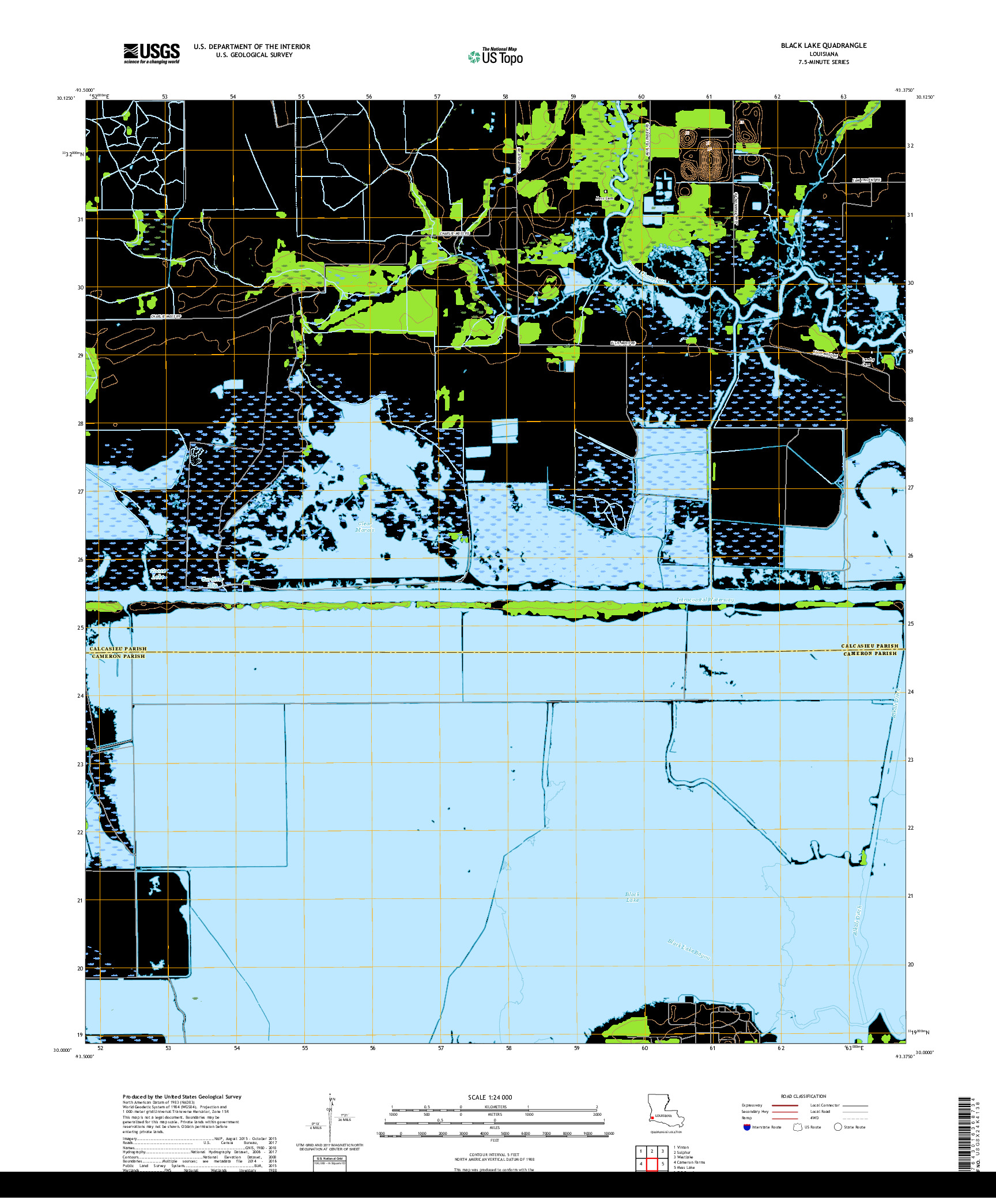 USGS US TOPO 7.5-MINUTE MAP FOR BLACK LAKE, LA 2018