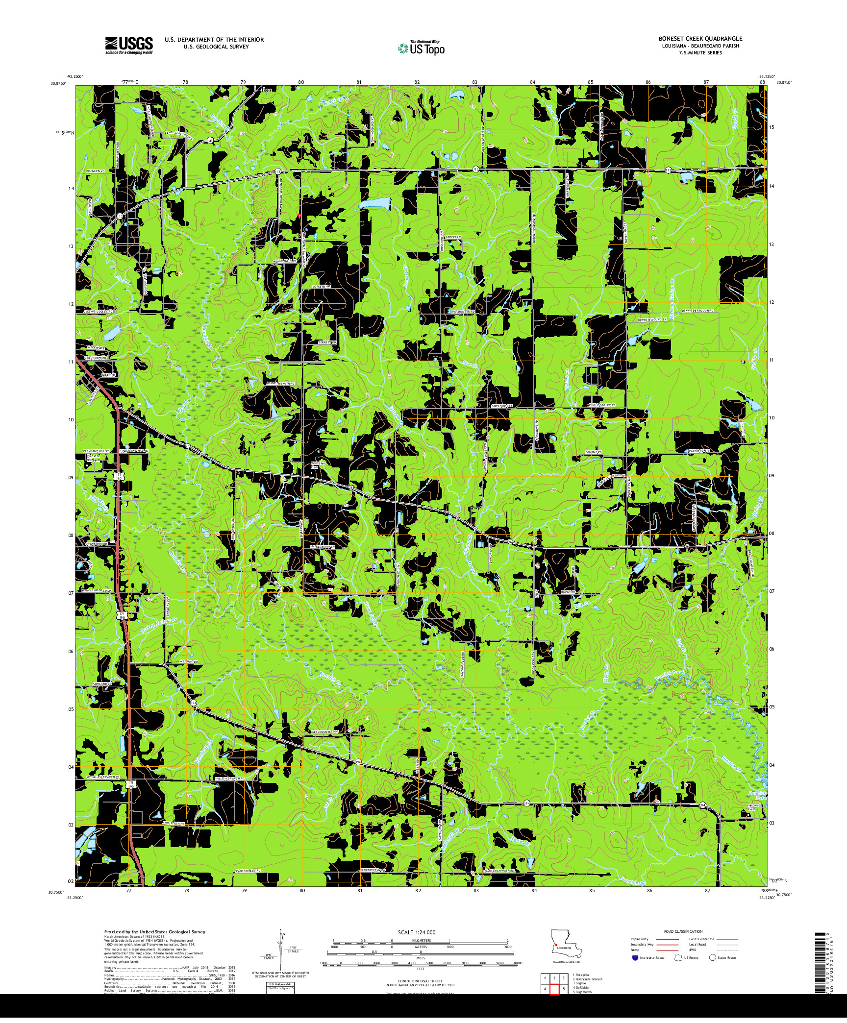 USGS US TOPO 7.5-MINUTE MAP FOR BONESET CREEK, LA 2018