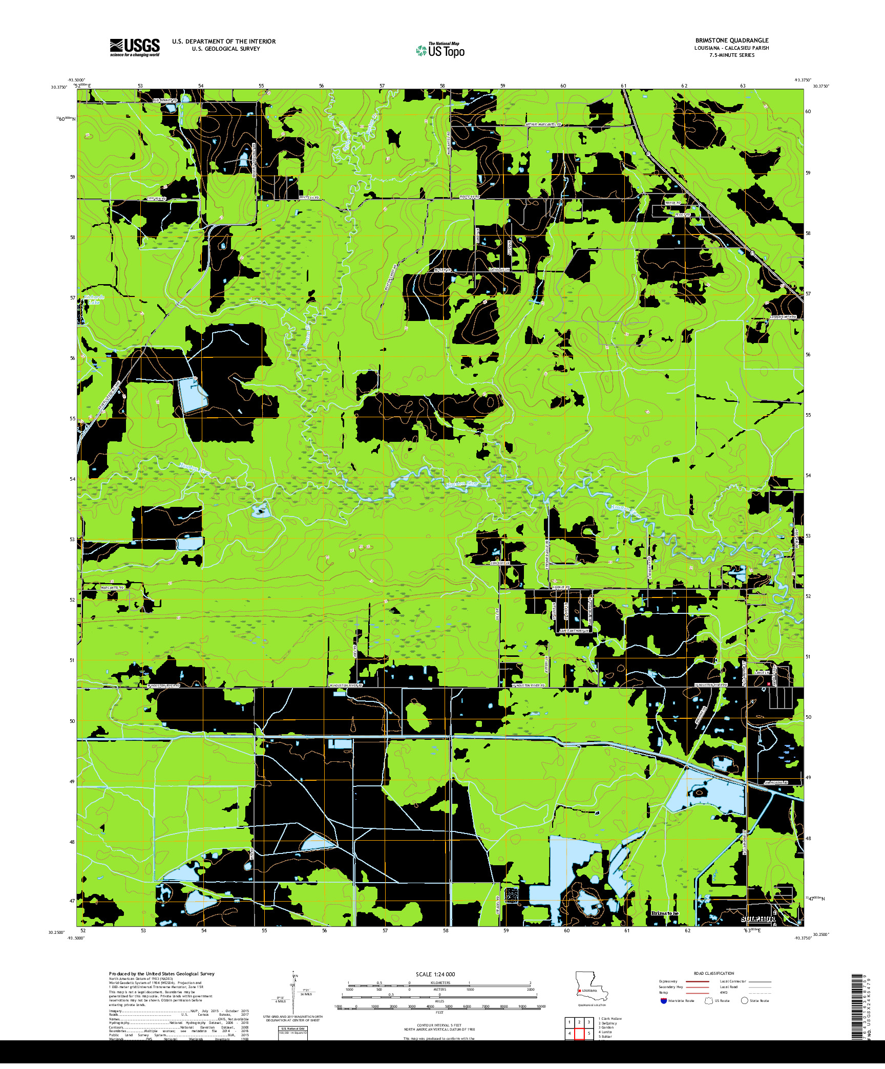 USGS US TOPO 7.5-MINUTE MAP FOR BRIMSTONE, LA 2018