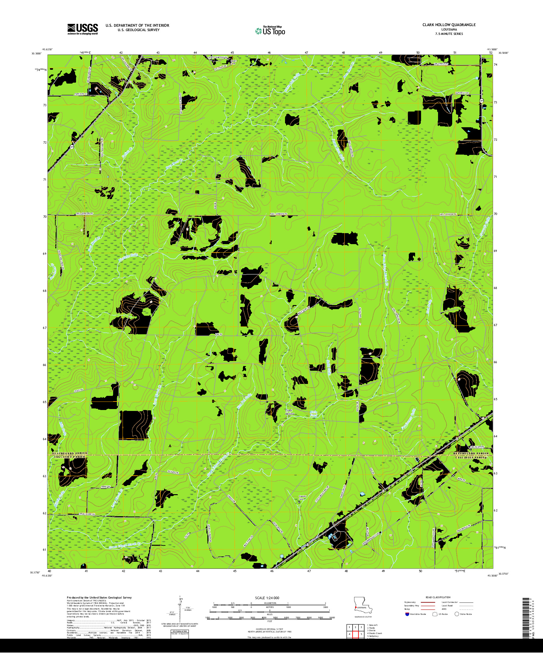 USGS US TOPO 7.5-MINUTE MAP FOR CLARK HOLLOW, LA 2018