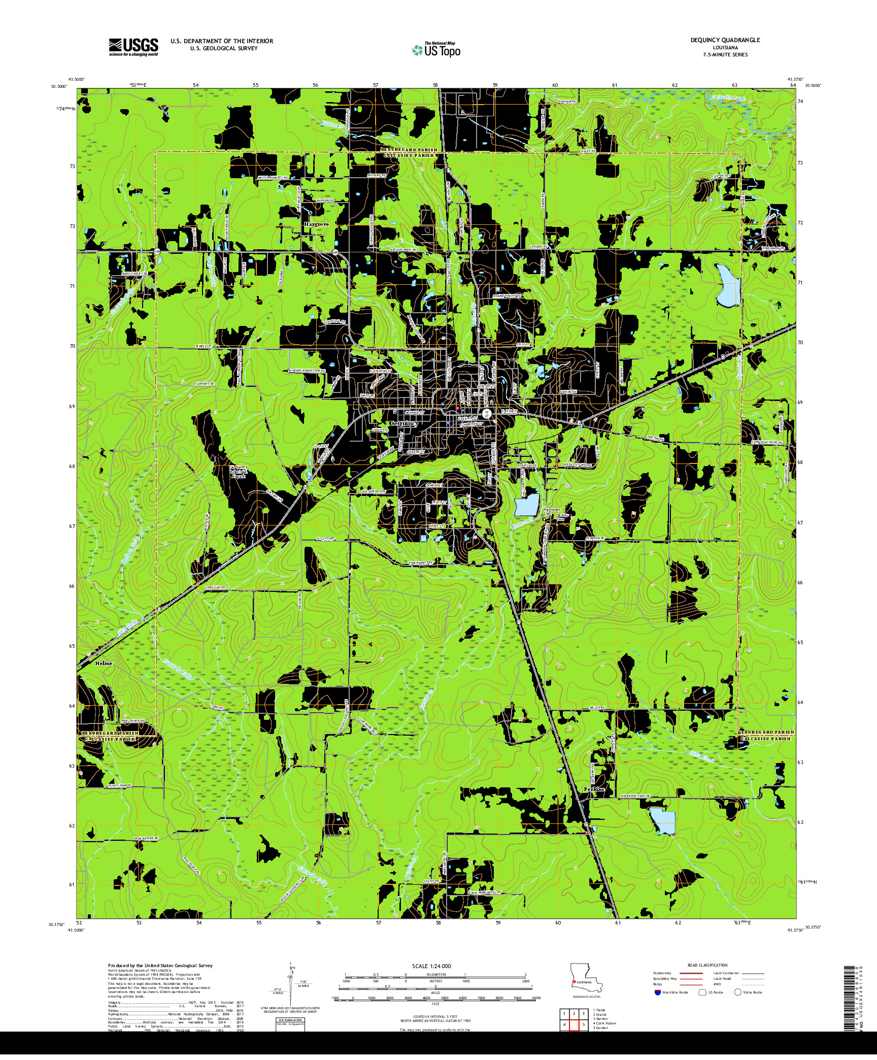 USGS US TOPO 7.5-MINUTE MAP FOR DEQUINCY, LA 2018