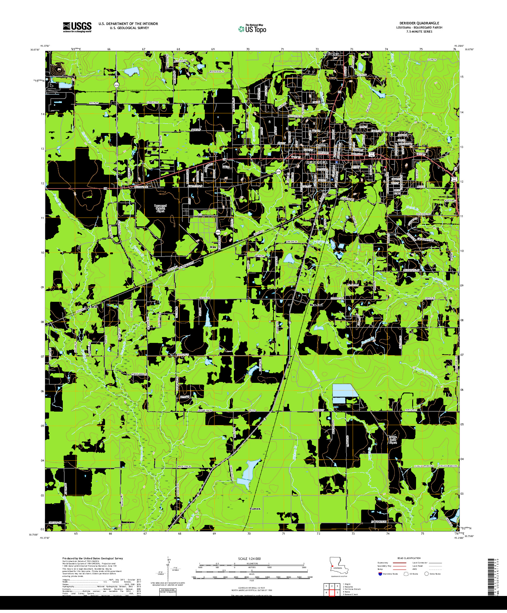 USGS US TOPO 7.5-MINUTE MAP FOR DERIDDER, LA 2018