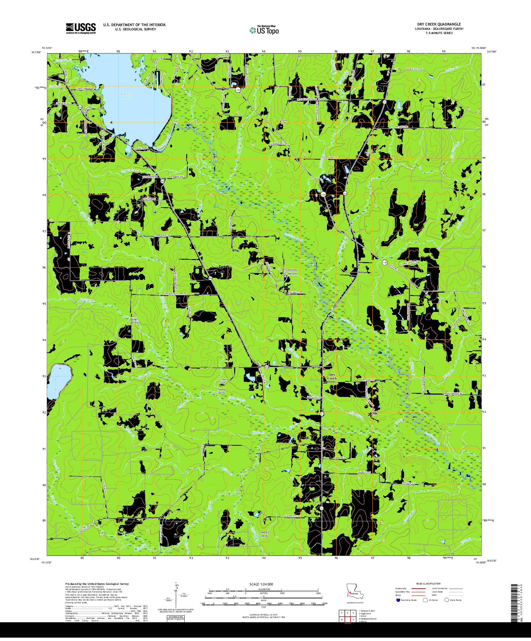 USGS US TOPO 7.5-MINUTE MAP FOR DRY CREEK, LA 2018