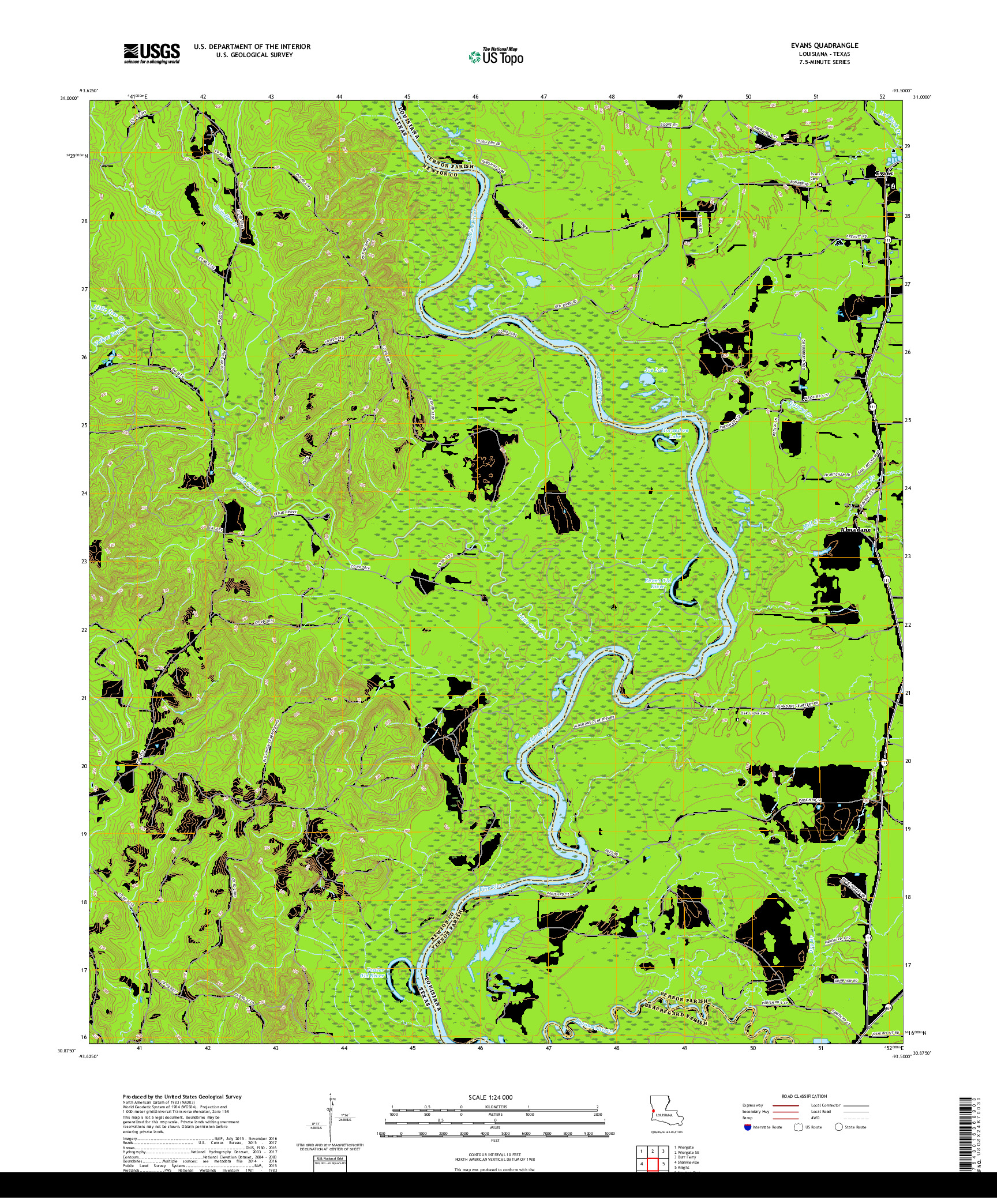 USGS US TOPO 7.5-MINUTE MAP FOR EVANS, LA,TX 2018