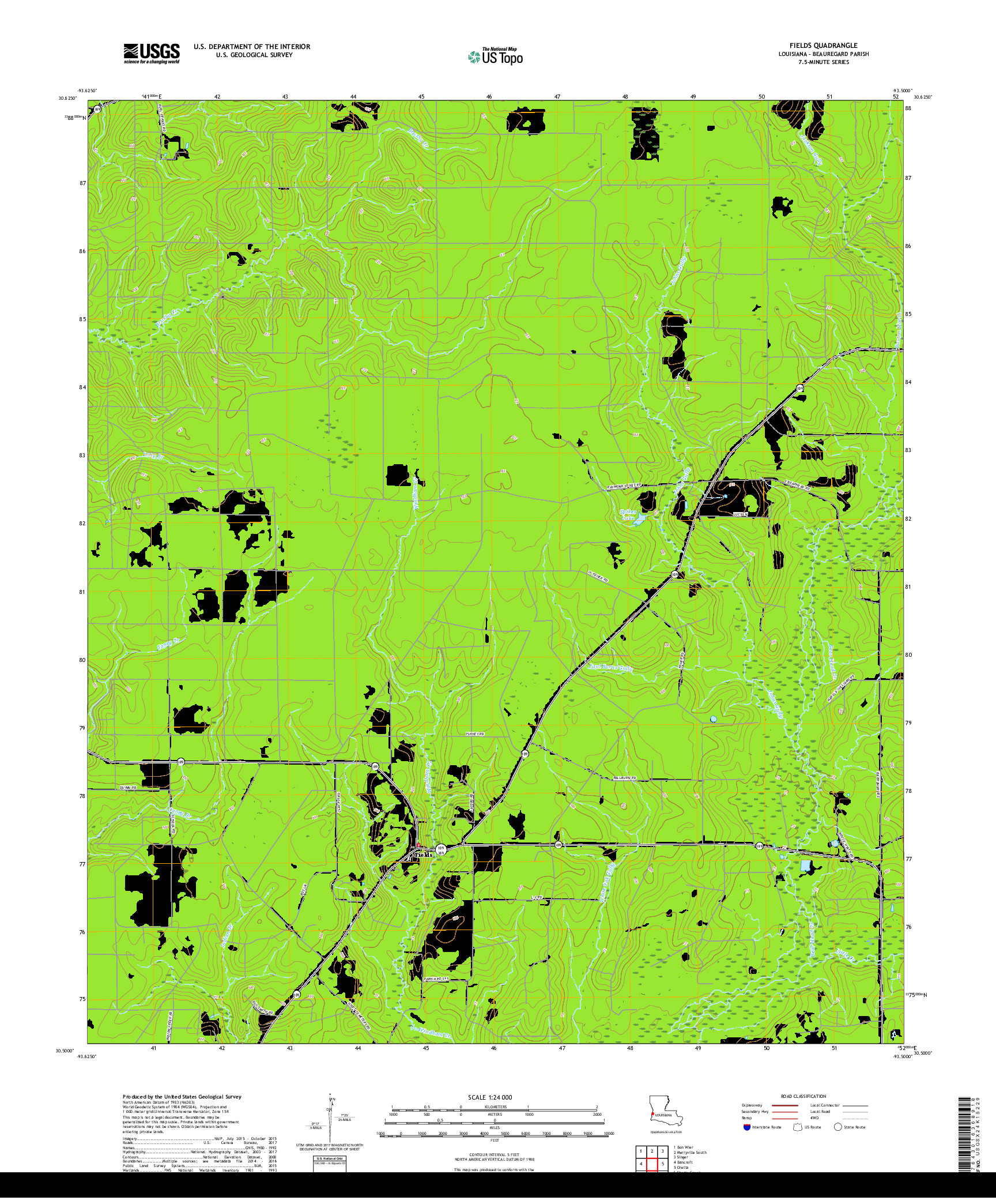 USGS US TOPO 7.5-MINUTE MAP FOR FIELDS, LA 2018