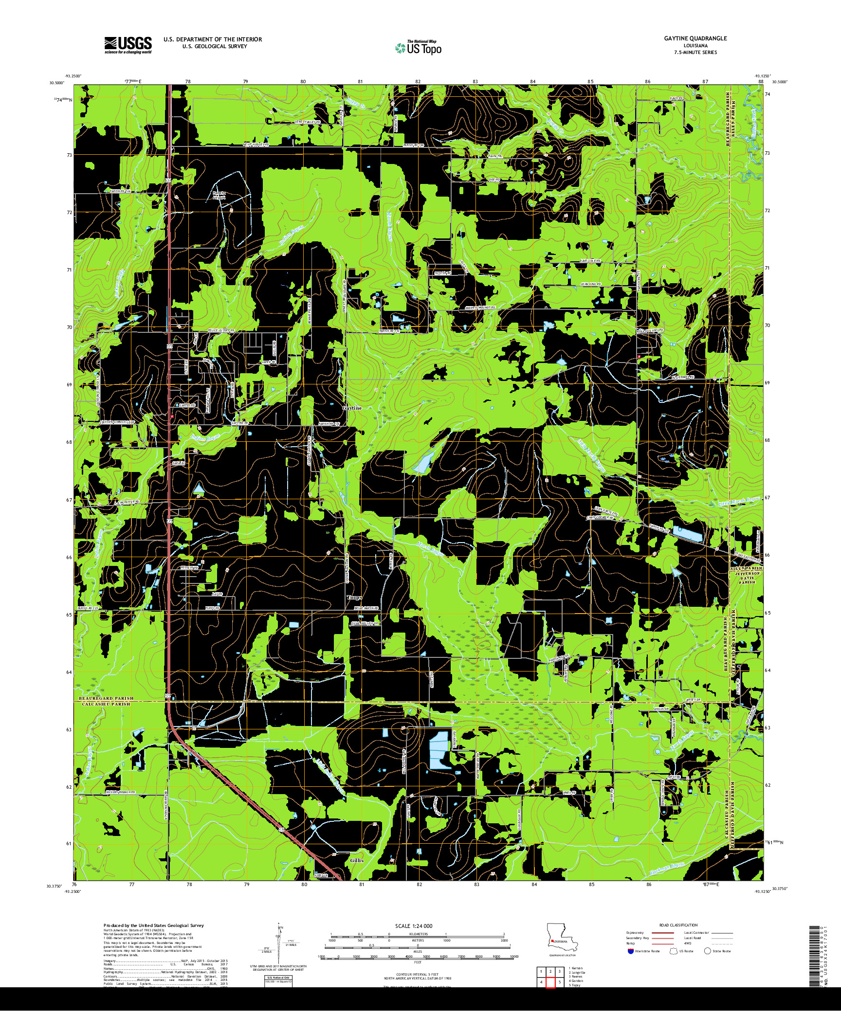 USGS US TOPO 7.5-MINUTE MAP FOR GAYTINE, LA 2018