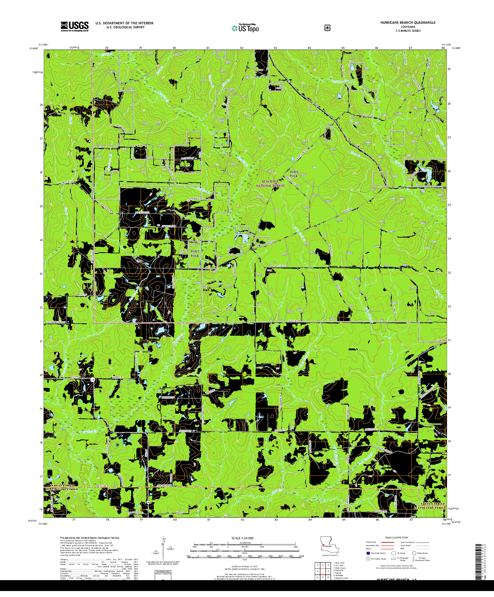 USGS US TOPO 7.5-MINUTE MAP FOR HURRICANE BRANCH, LA 2018