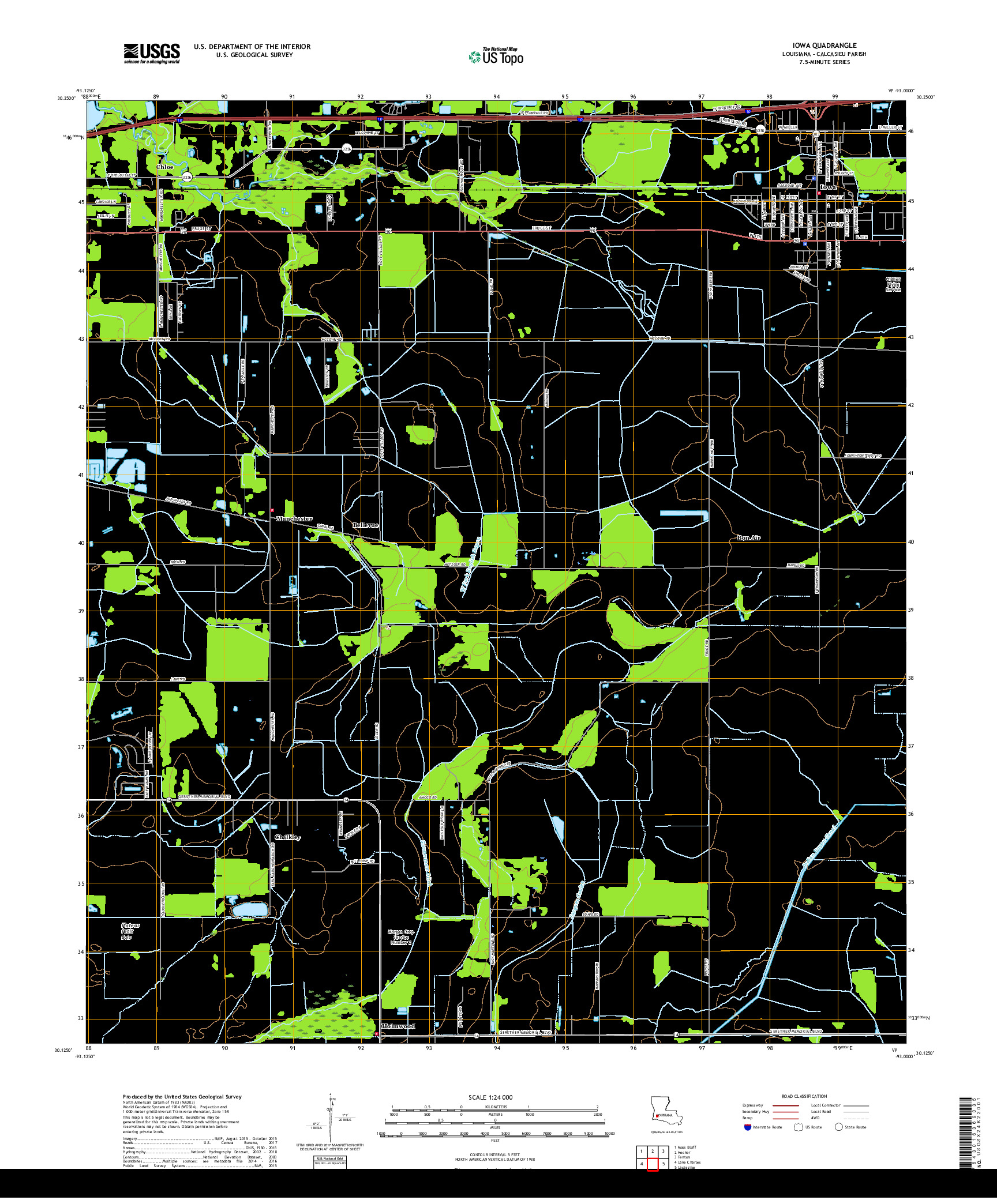 USGS US TOPO 7.5-MINUTE MAP FOR IOWA, LA 2018