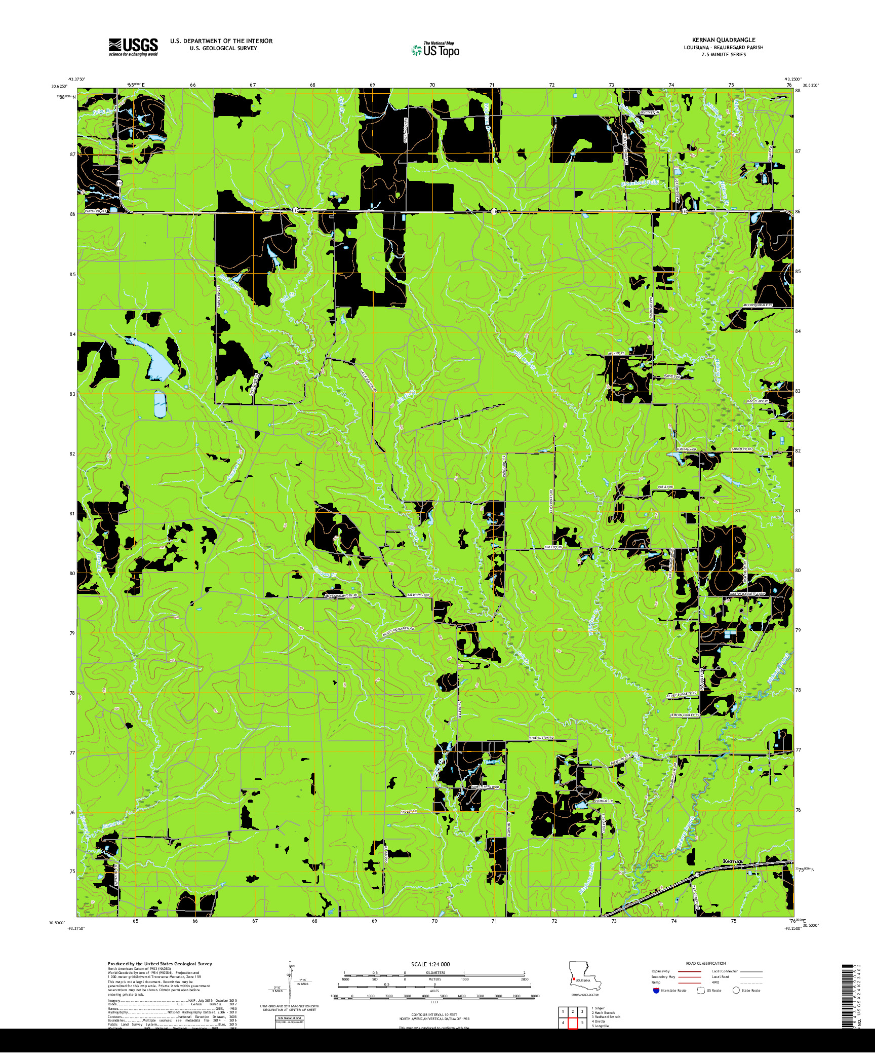 USGS US TOPO 7.5-MINUTE MAP FOR KERNAN, LA 2018