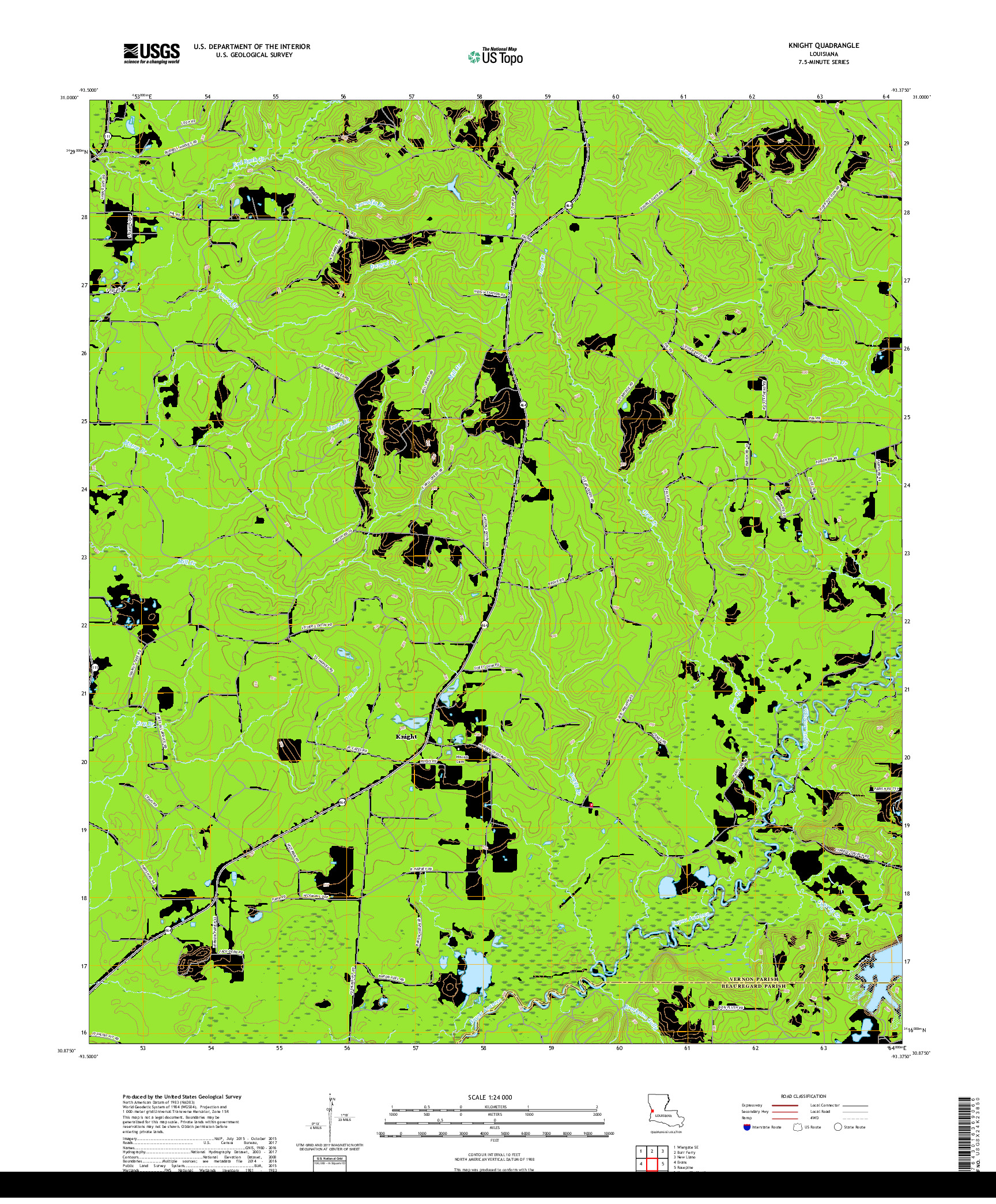 USGS US TOPO 7.5-MINUTE MAP FOR KNIGHT, LA 2018