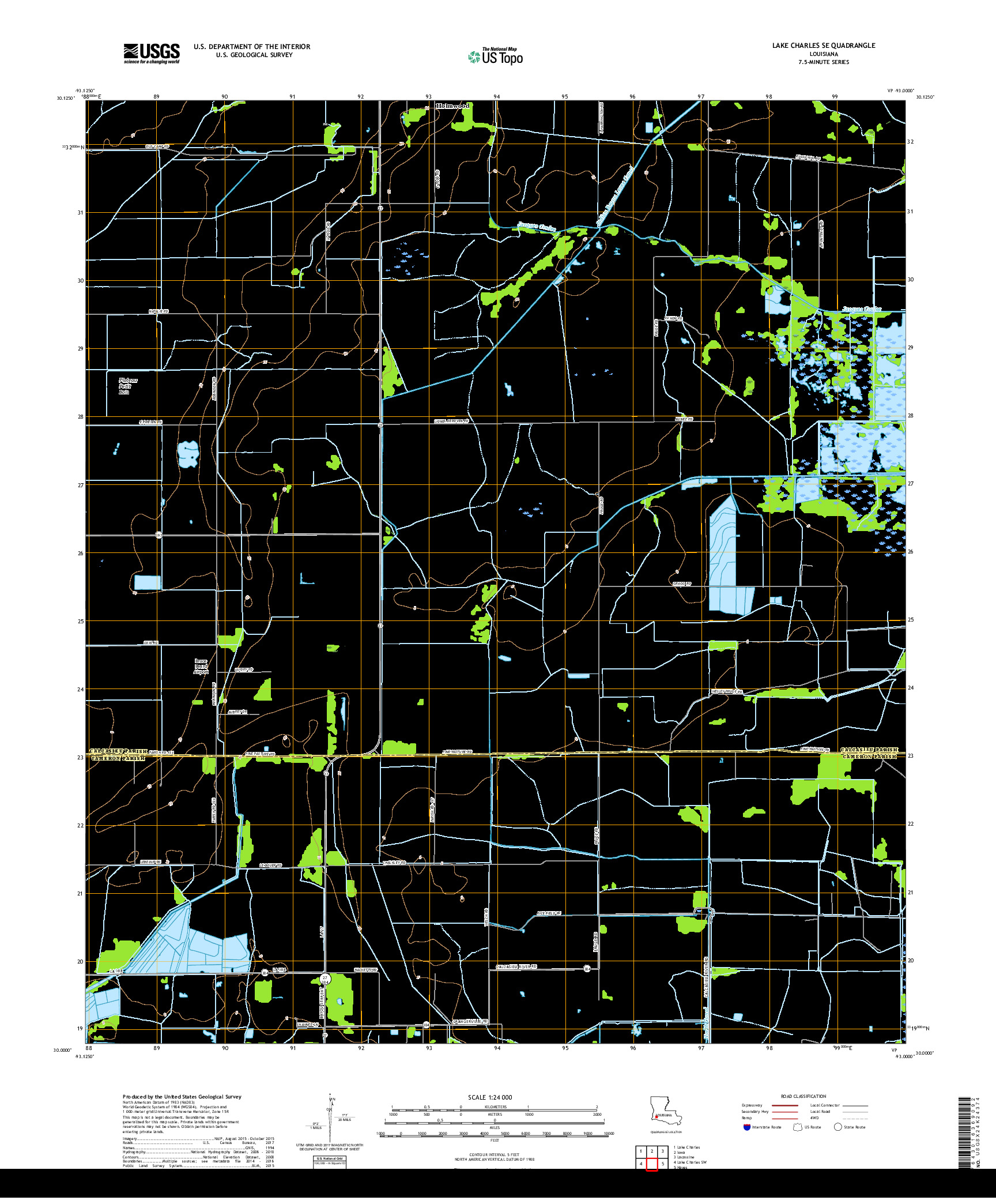 USGS US TOPO 7.5-MINUTE MAP FOR LAKE CHARLES SE, LA 2018