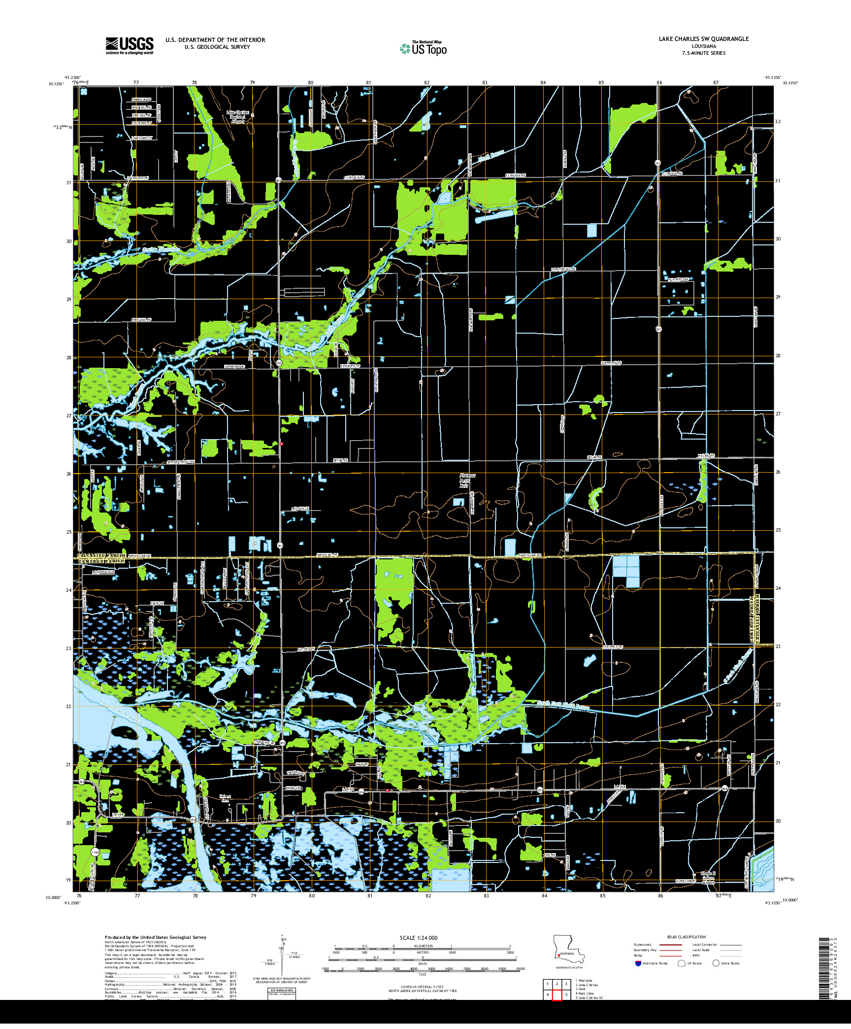 USGS US TOPO 7.5-MINUTE MAP FOR LAKE CHARLES SW, LA 2018