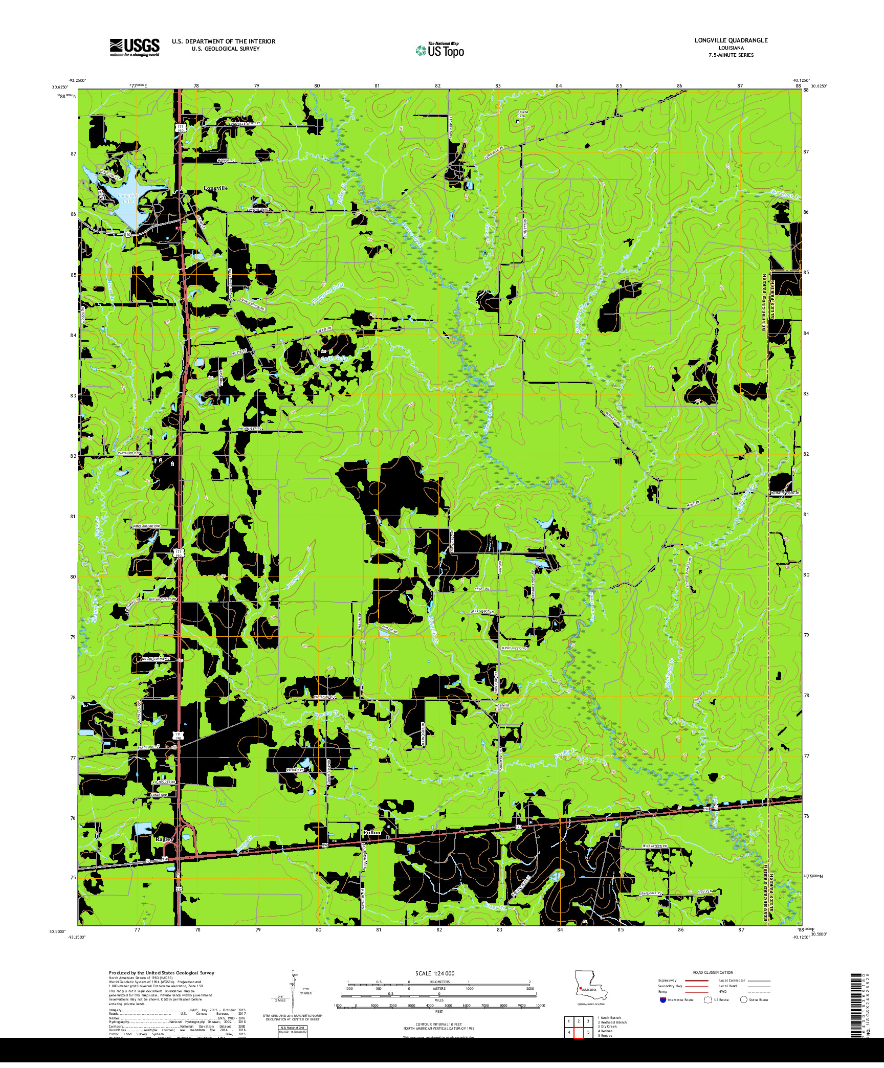 USGS US TOPO 7.5-MINUTE MAP FOR LONGVILLE, LA 2018