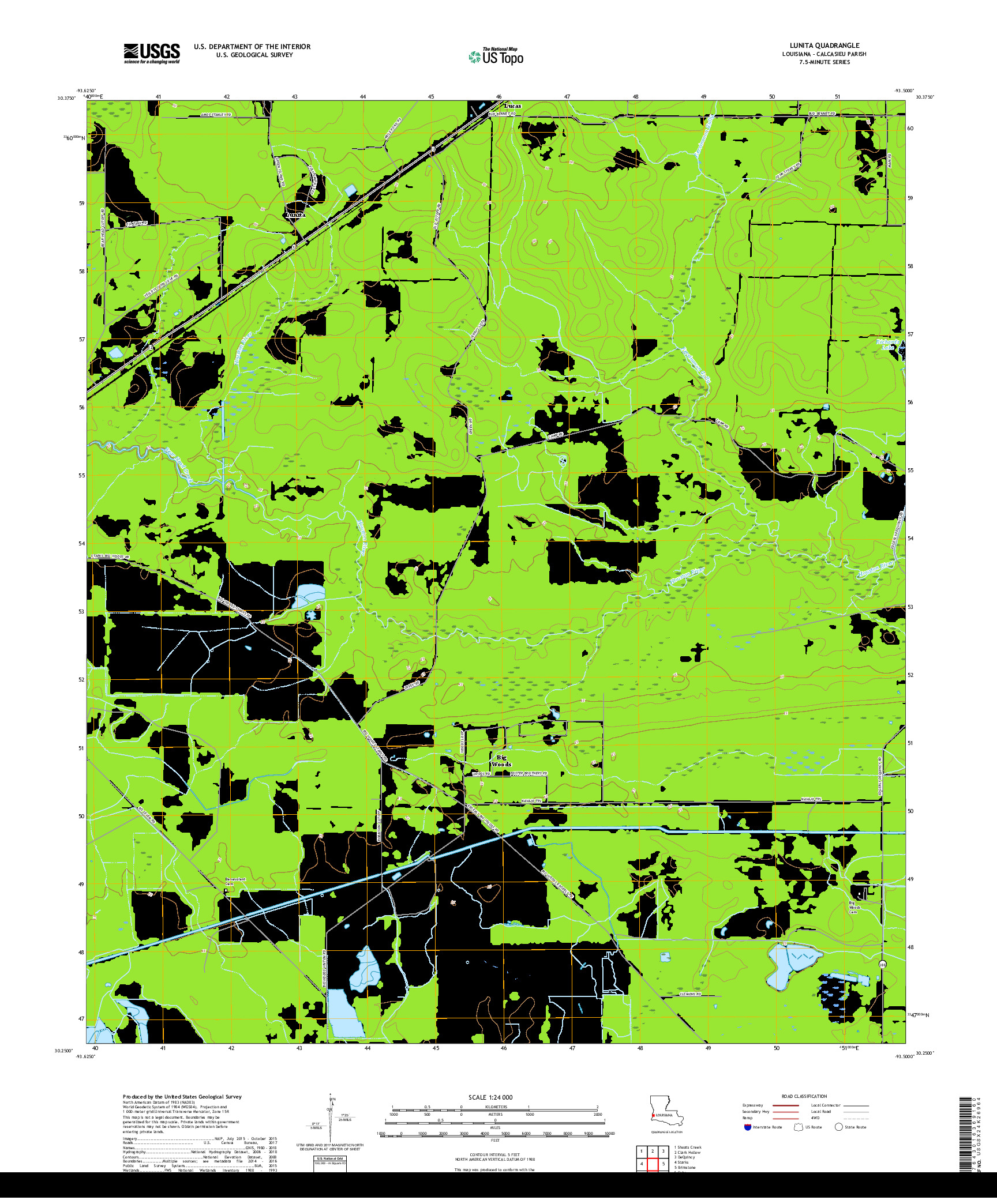 USGS US TOPO 7.5-MINUTE MAP FOR LUNITA, LA 2018