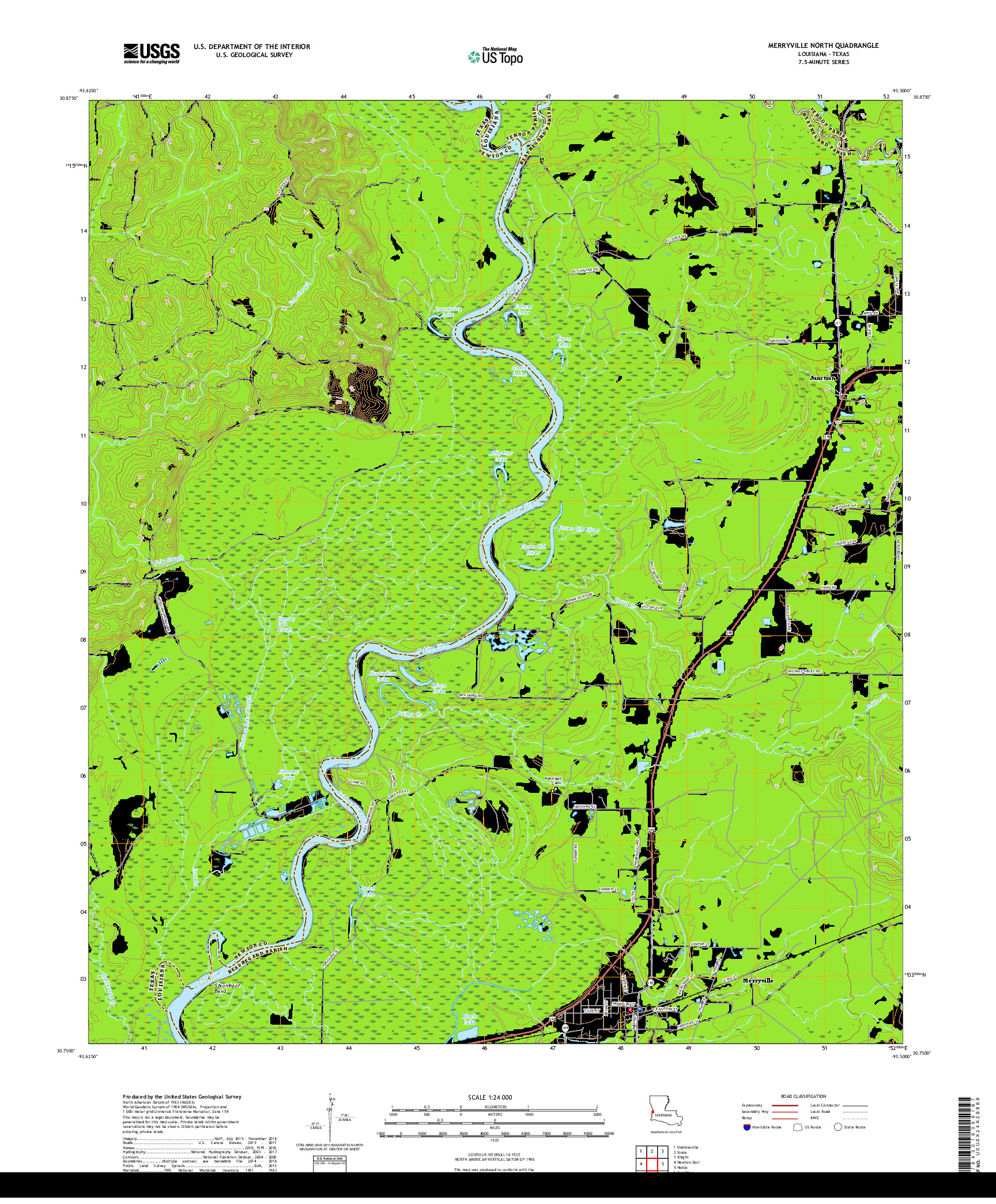 USGS US TOPO 7.5-MINUTE MAP FOR MERRYVILLE NORTH, LA,TX 2018