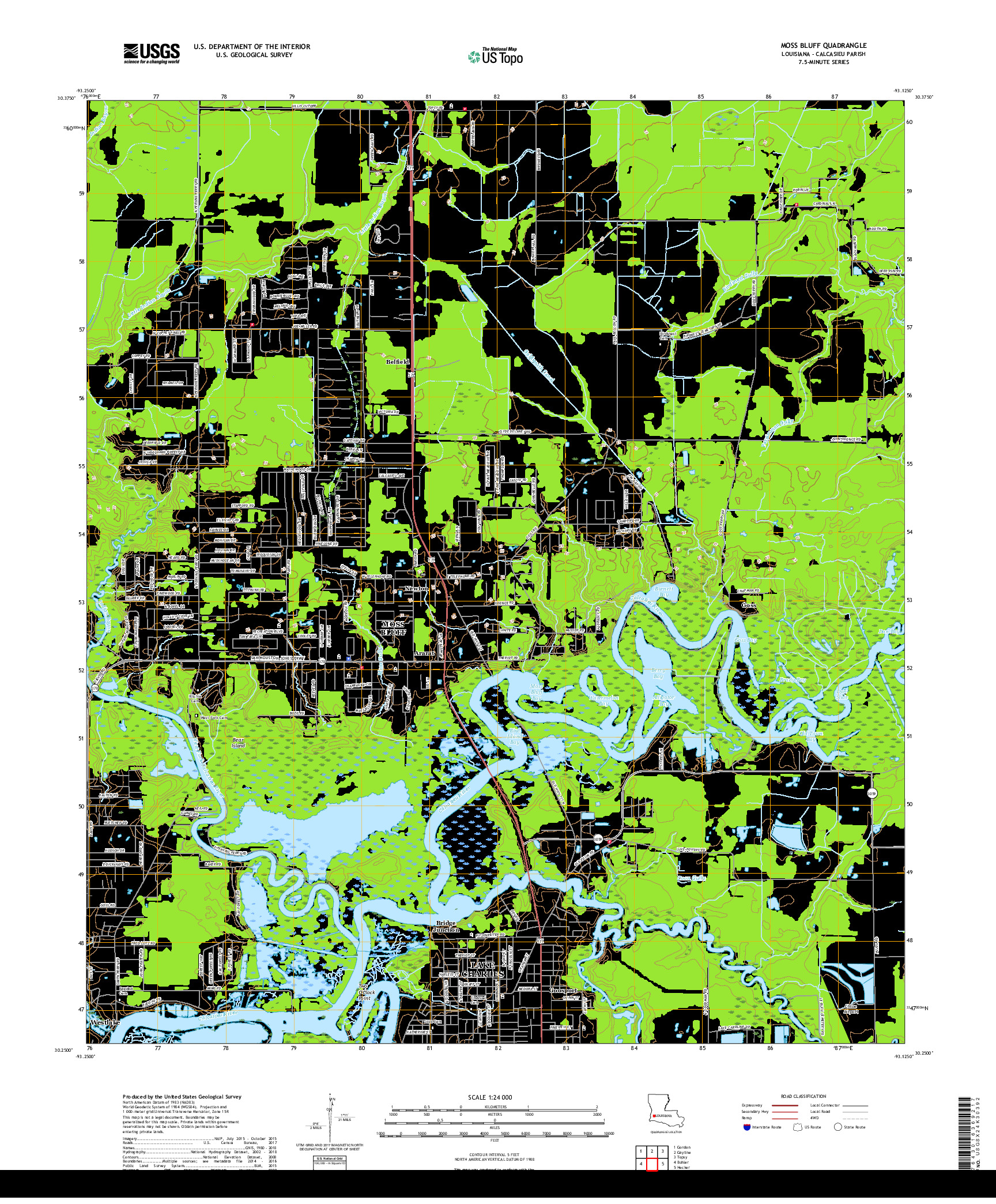 USGS US TOPO 7.5-MINUTE MAP FOR MOSS BLUFF, LA 2018