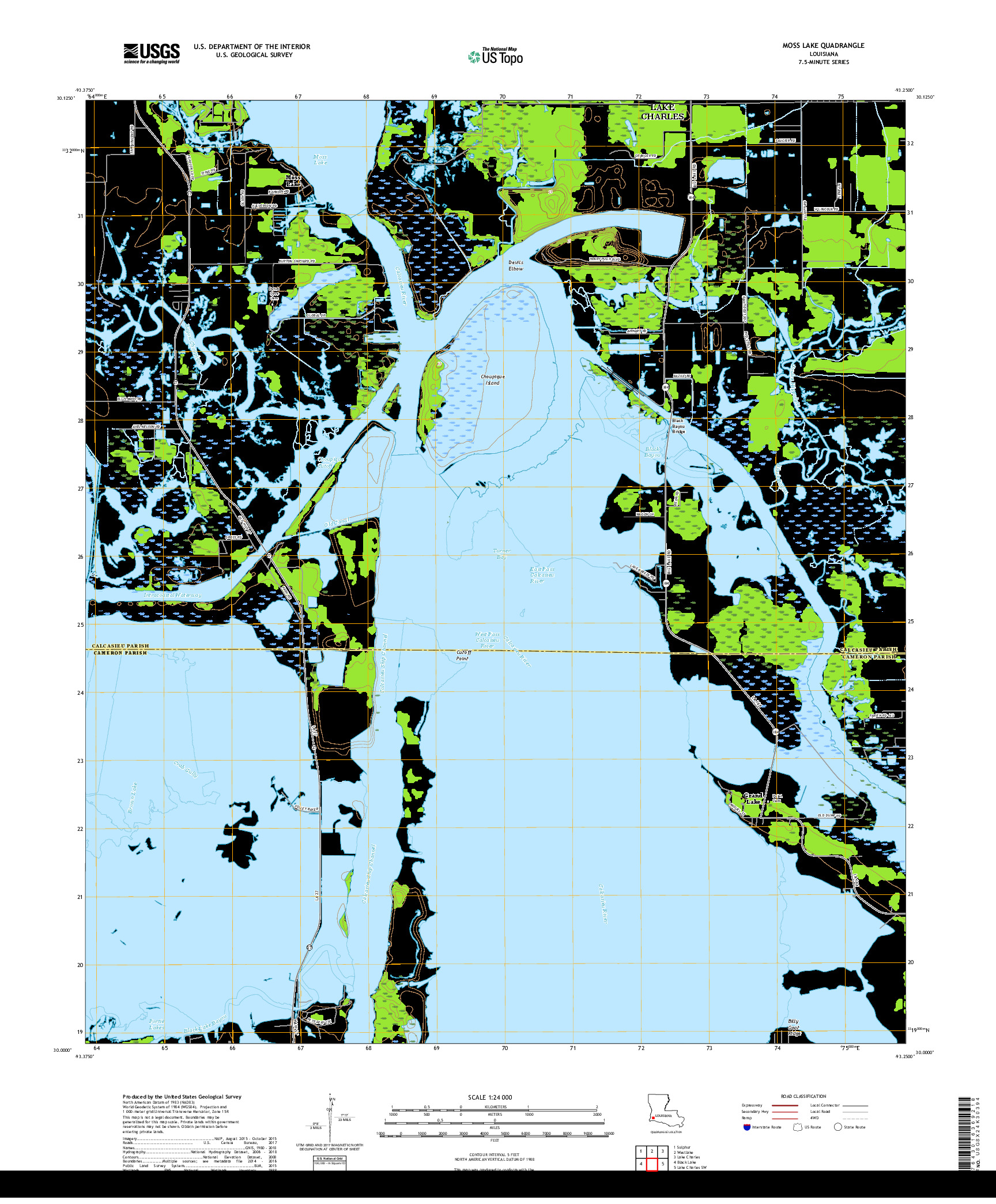 USGS US TOPO 7.5-MINUTE MAP FOR MOSS LAKE, LA 2018