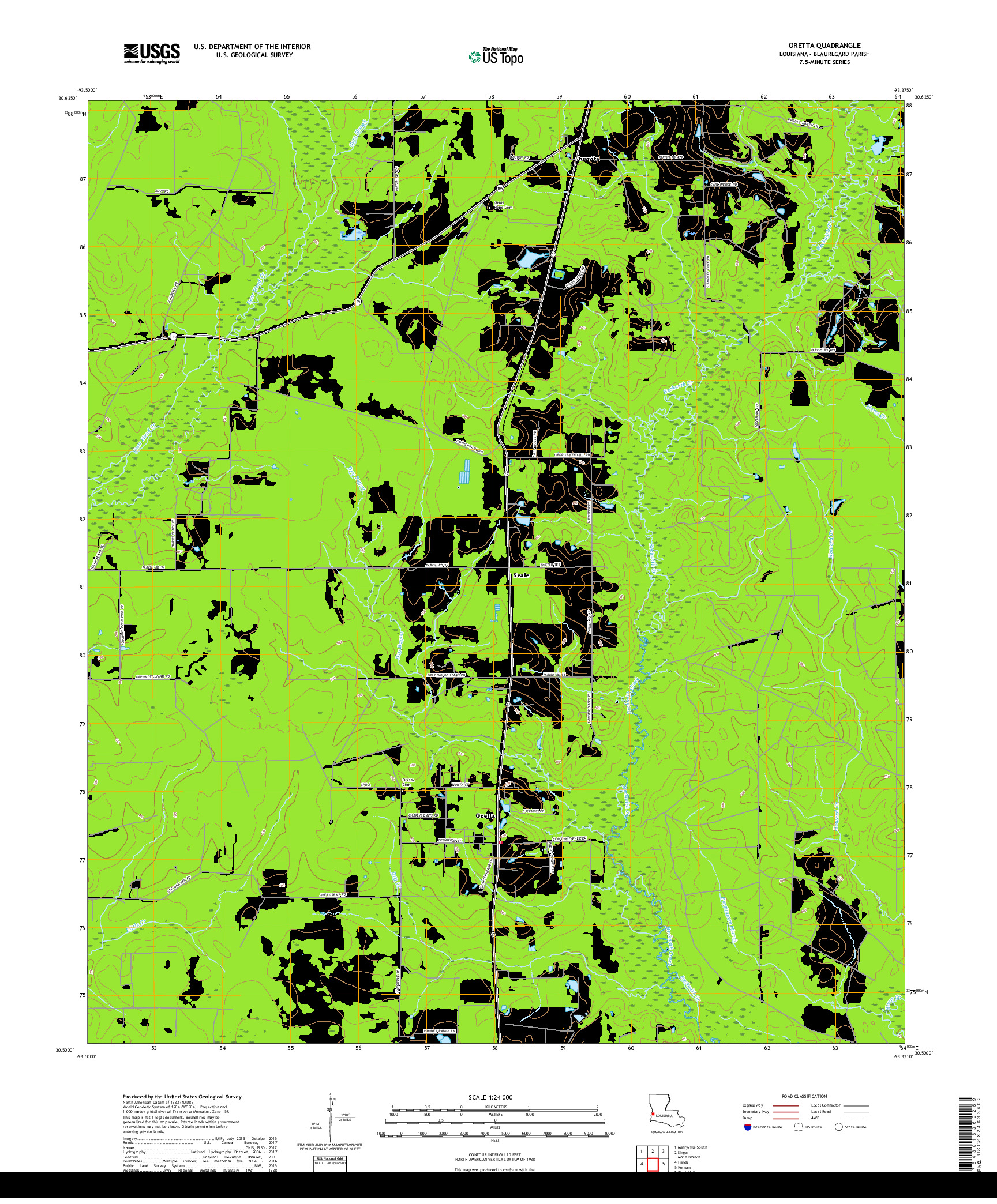 USGS US TOPO 7.5-MINUTE MAP FOR ORETTA, LA 2018