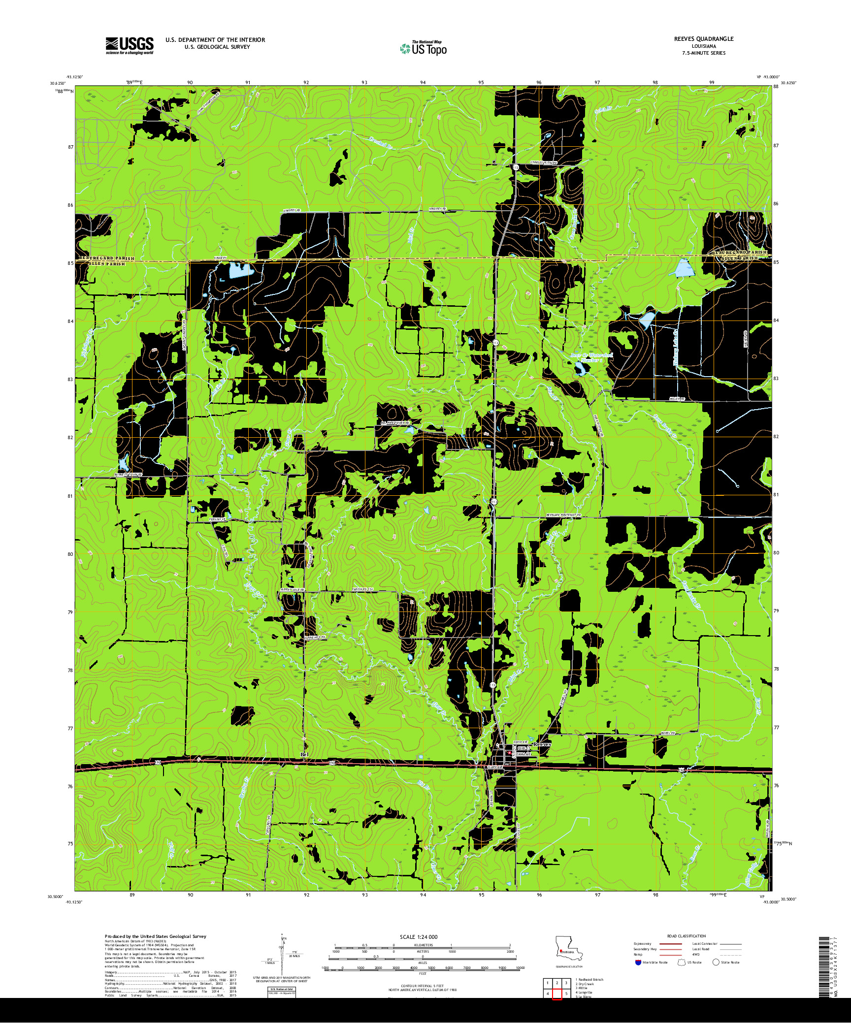 USGS US TOPO 7.5-MINUTE MAP FOR REEVES, LA 2018