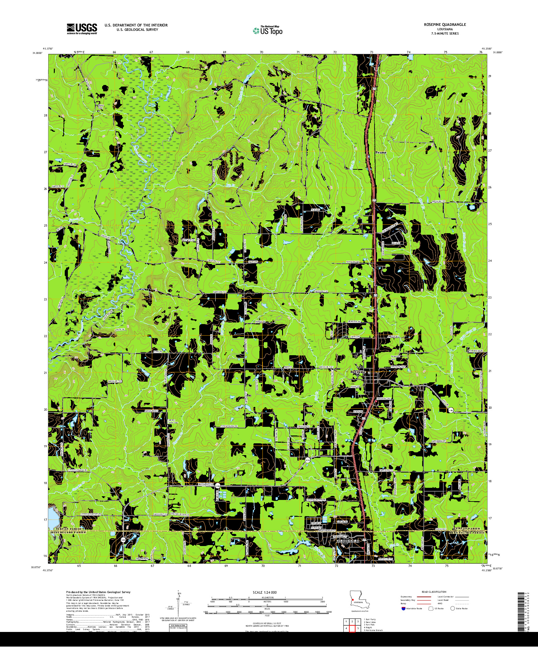 USGS US TOPO 7.5-MINUTE MAP FOR ROSEPINE, LA 2018