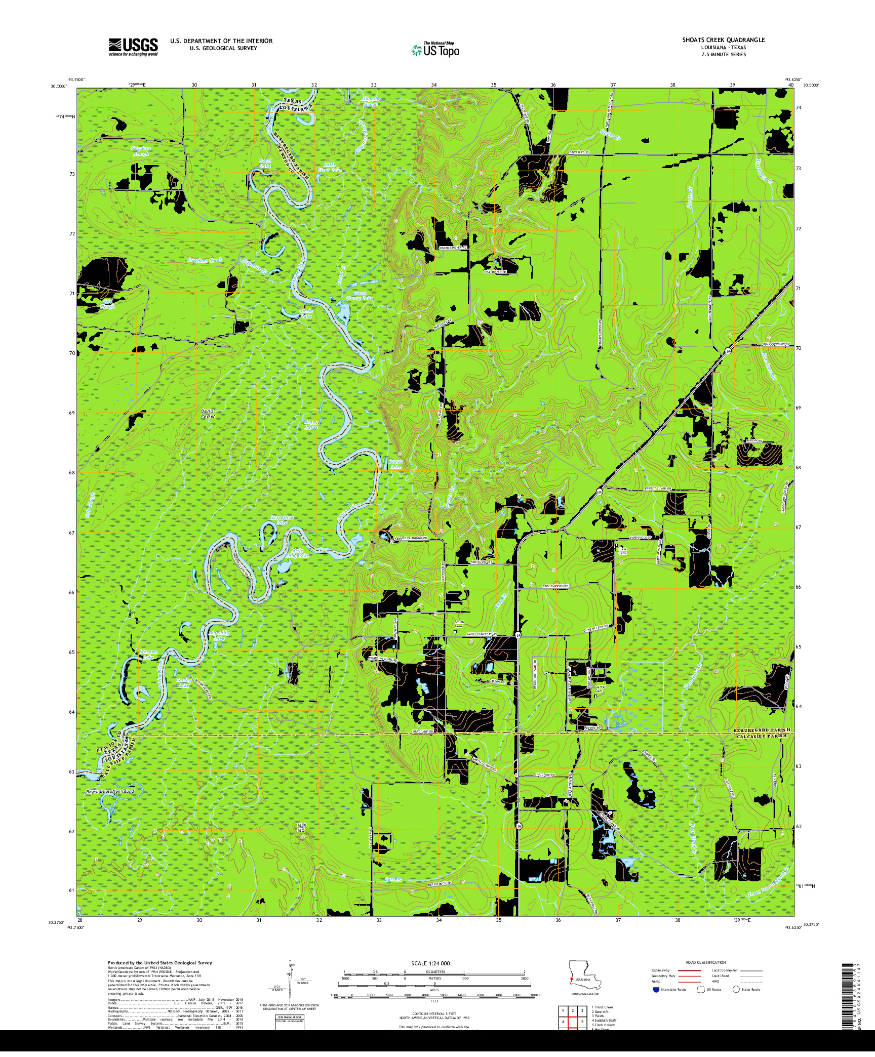 USGS US TOPO 7.5-MINUTE MAP FOR SHOATS CREEK, LA,TX 2018