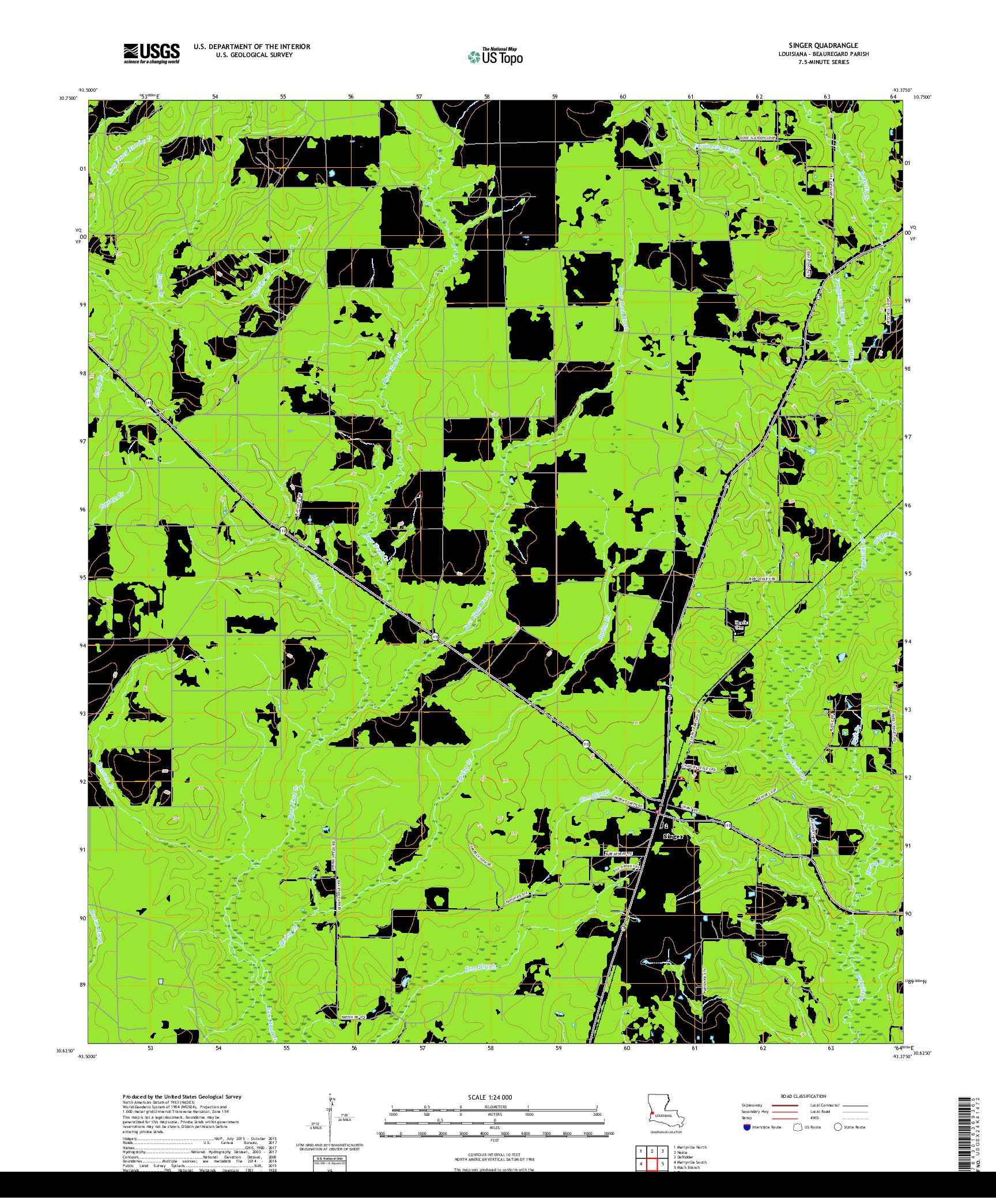 USGS US TOPO 7.5-MINUTE MAP FOR SINGER, LA 2018