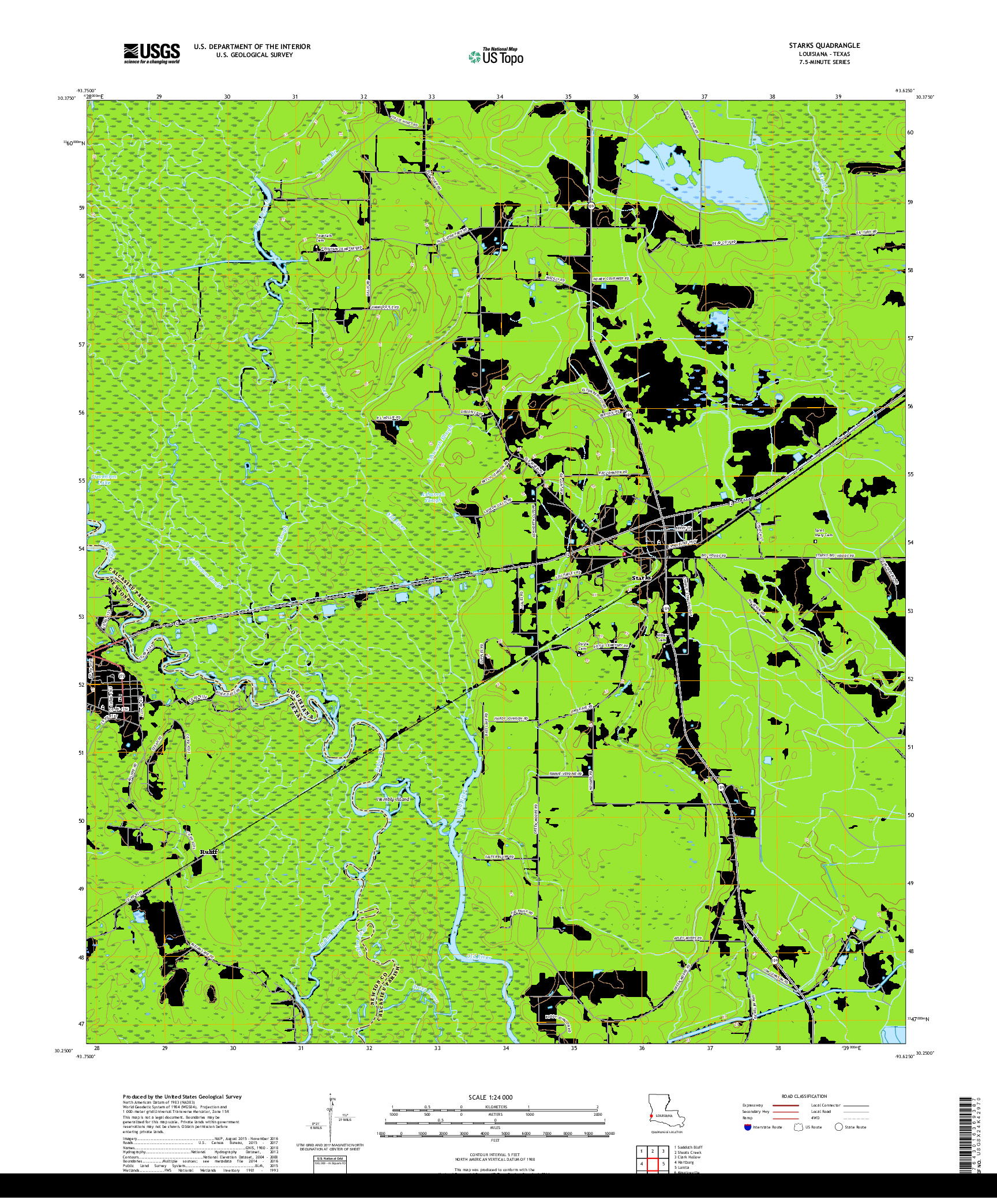 USGS US TOPO 7.5-MINUTE MAP FOR STARKS, LA,TX 2018