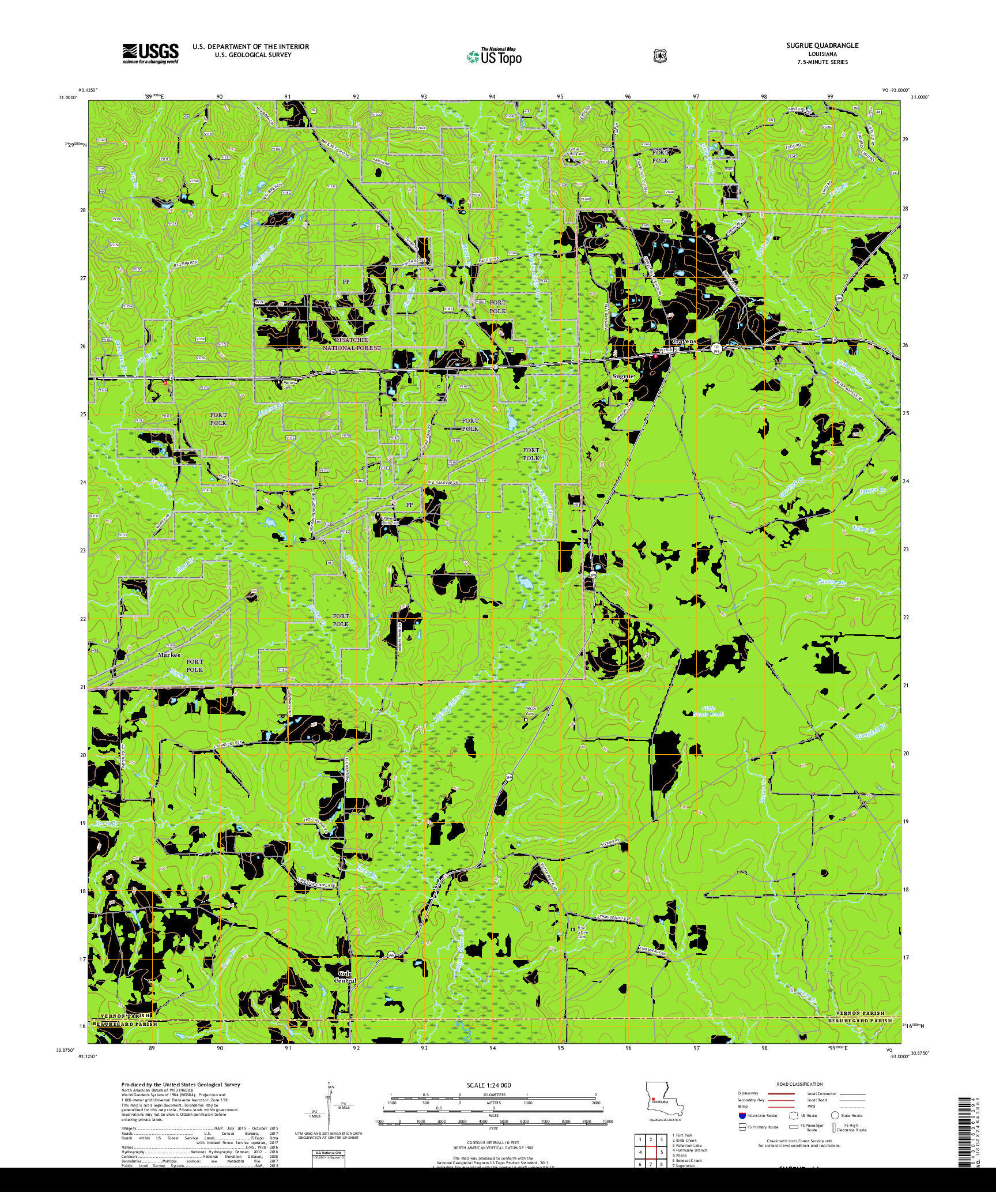 USGS US TOPO 7.5-MINUTE MAP FOR SUGRUE, LA 2018