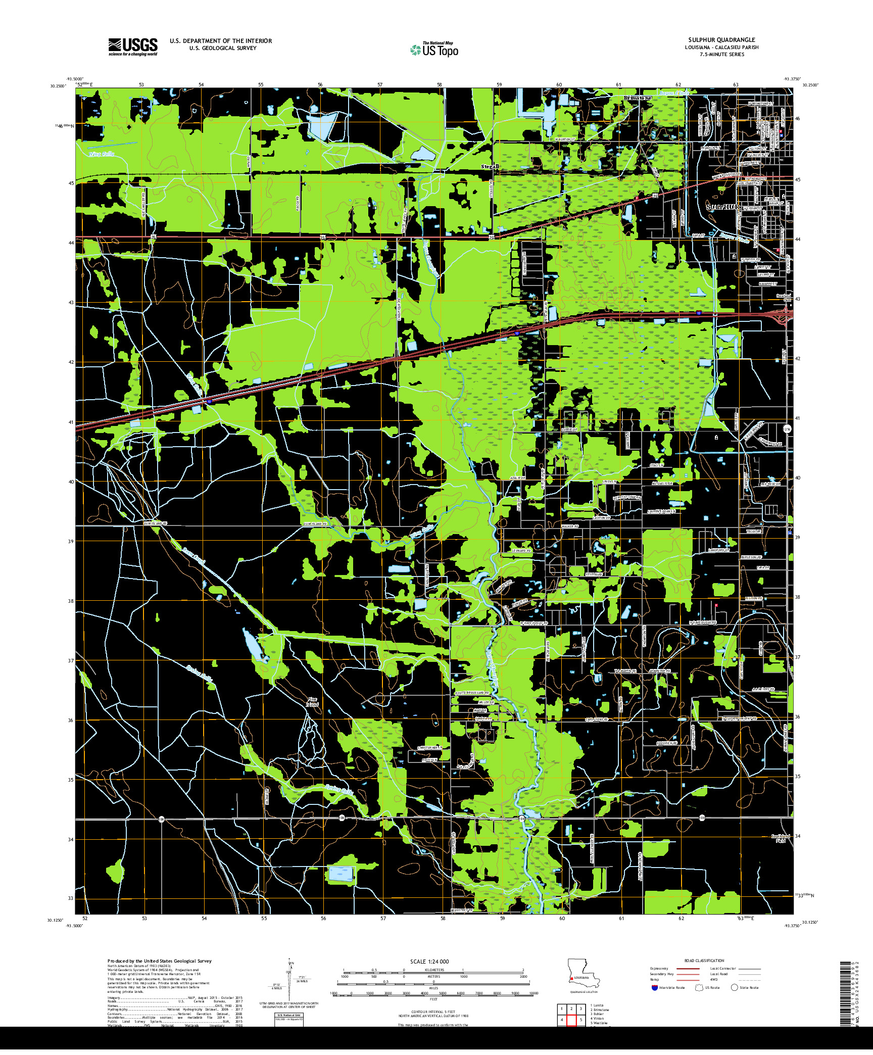 USGS US TOPO 7.5-MINUTE MAP FOR SULPHUR, LA 2018